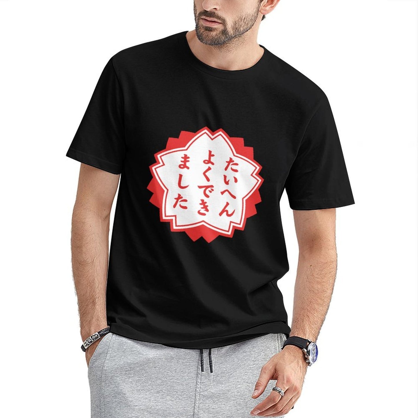 Inkmay Casual Cotton T-shirt Red Background With White Flower Design Unisex T-shirtSport CityStyle T-Shirt