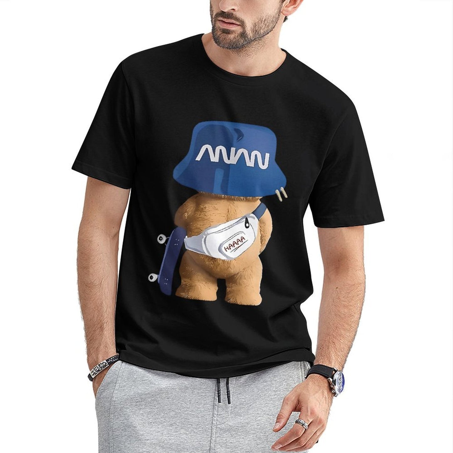 Inkmay Casual Cotton T-shirt Funny Bear Wearing Blue Hat Unisex T-shirtBasicSeries TimelessStyle T-Shirt