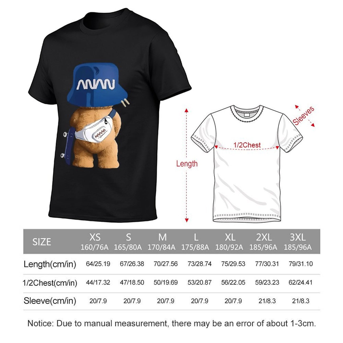 Inkmay Casual Cotton T-shirt Funny Bear Wearing Blue Hat Unisex T-shirtBasicSeries TimelessStyle T-Shirt