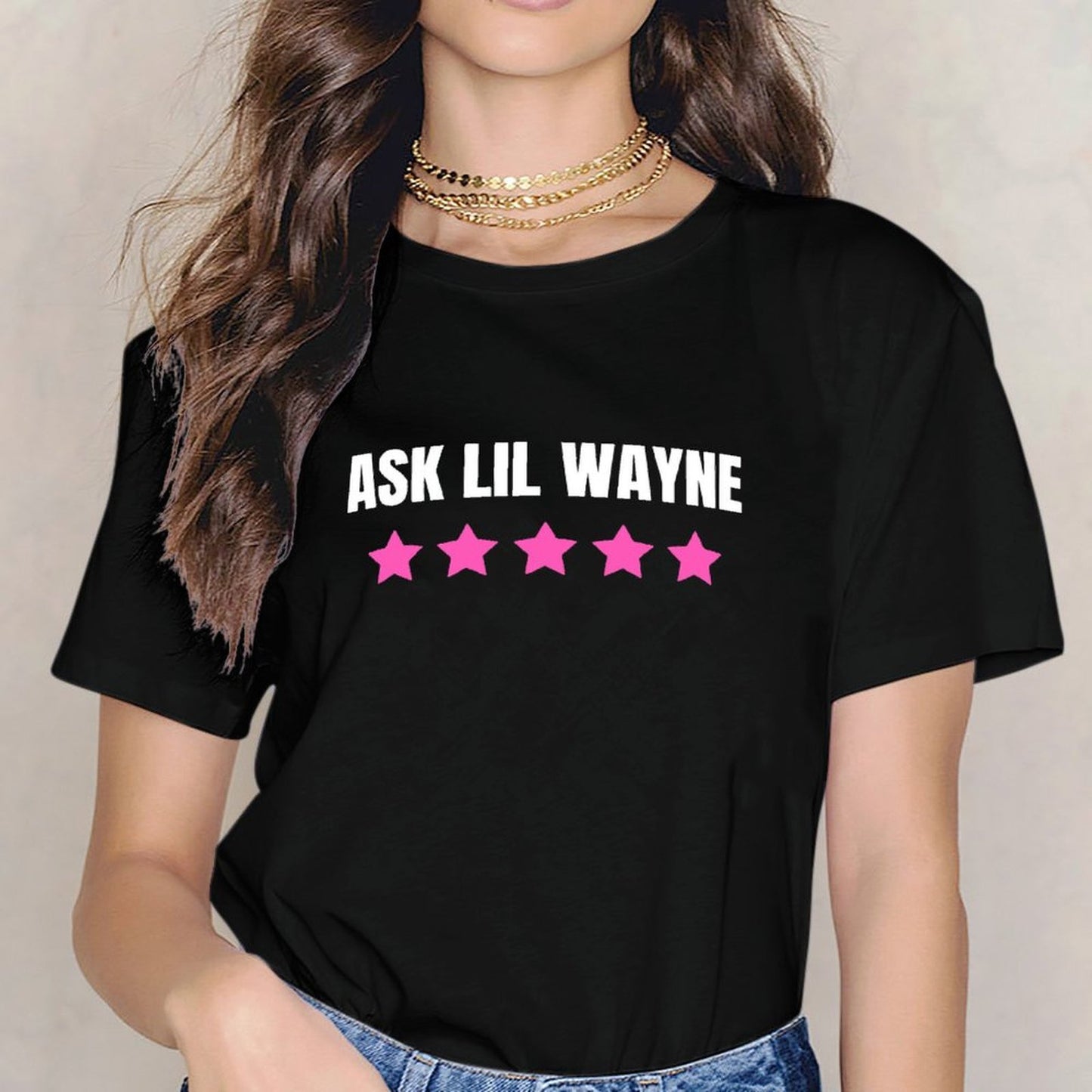 Inkmay Casual Cotton T-shirt Pink Wavy Line On White Background Unisex T-shirtPromotional Crew Neck T-Shirt