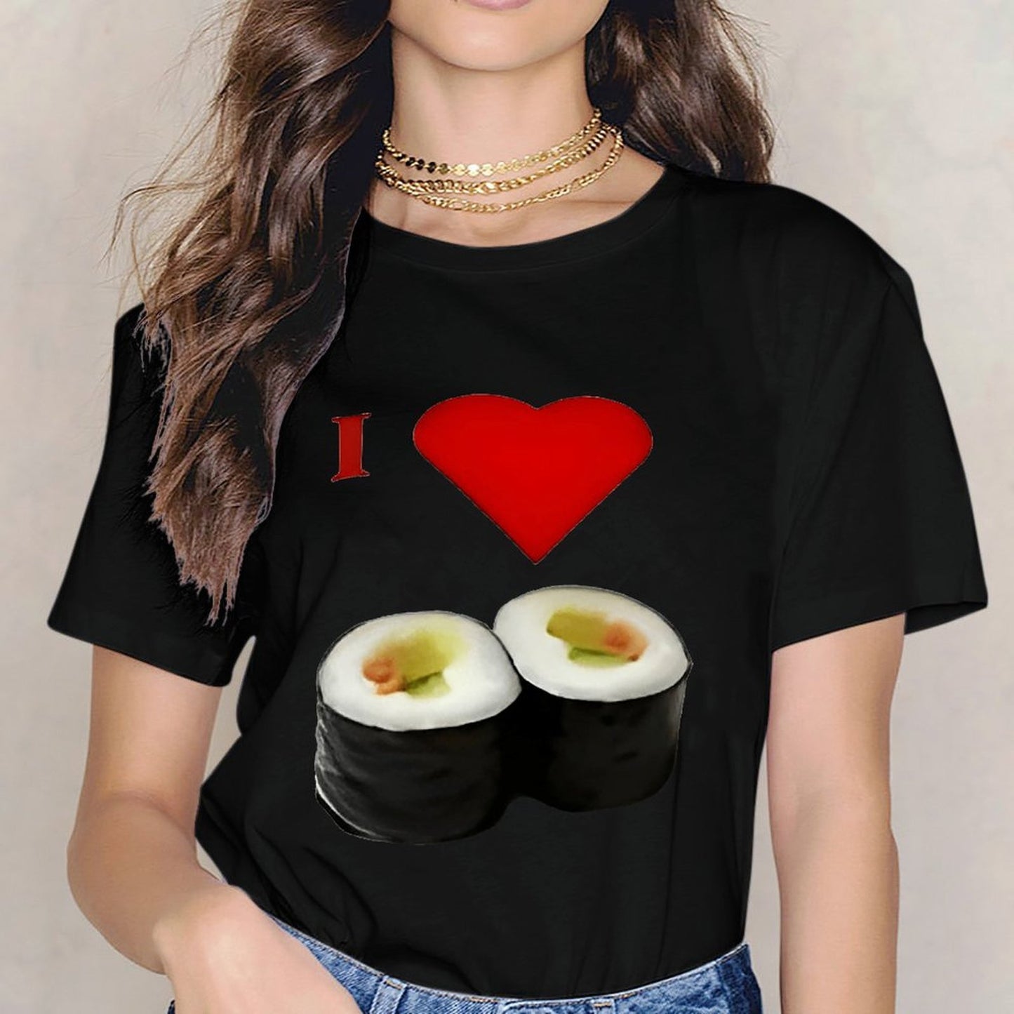 Inkmay Casual Cotton T-shirt Sushi Rolls With Heart Above Unisex T-shirt