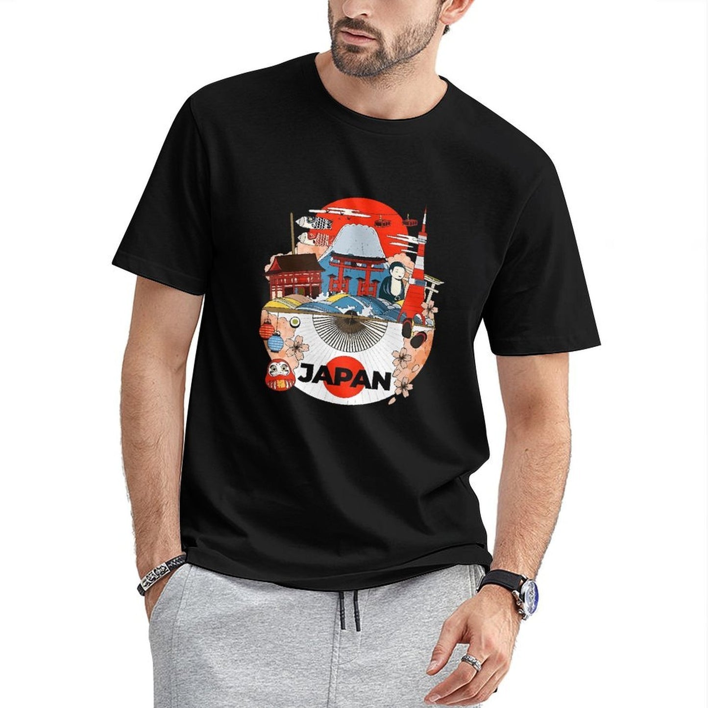 Inkmay Casual Cotton T-shirt Japan Cultural Symbols Artwork Design Print Unisex T-shirtEverydayFit Sport T-Shirt
