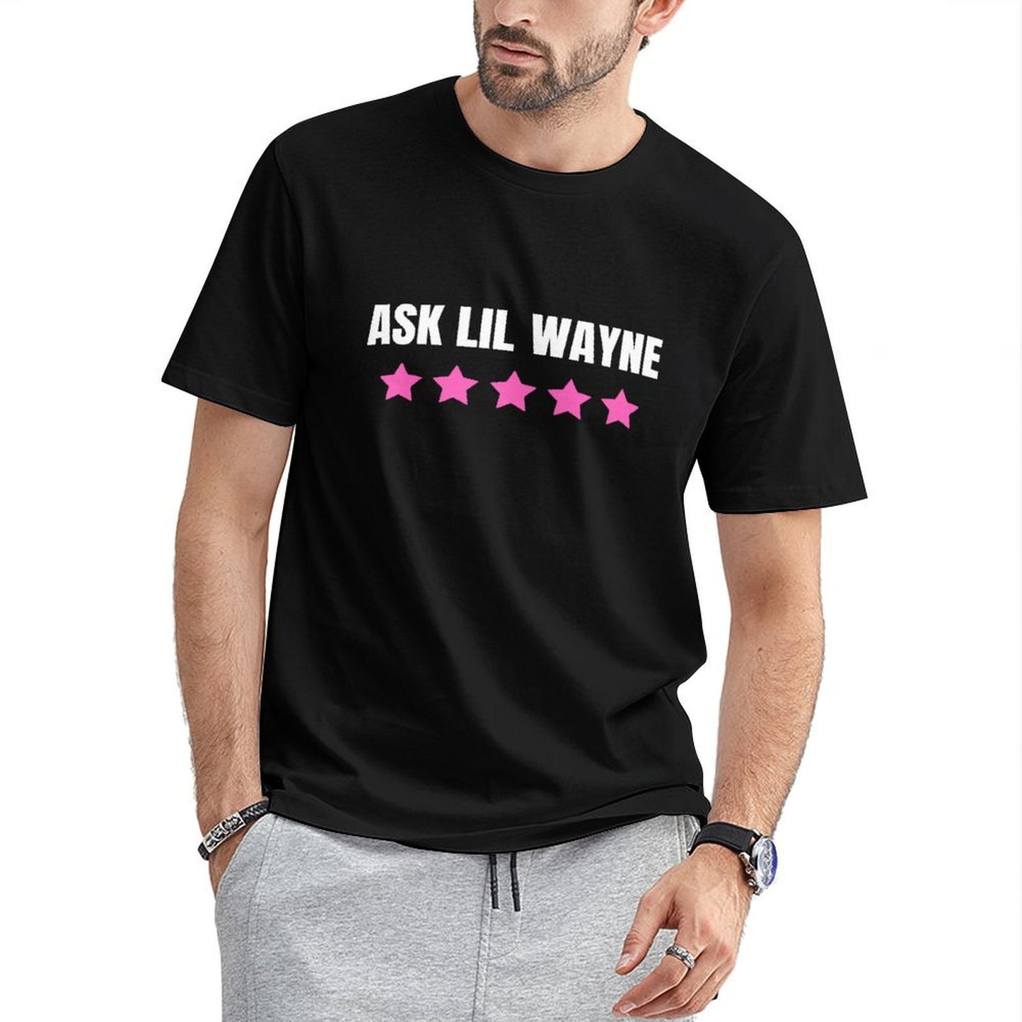 Inkmay Casual Cotton T-shirt Pink Wavy Line On White Background Unisex T-shirtPromotional Crew Neck T-Shirt
