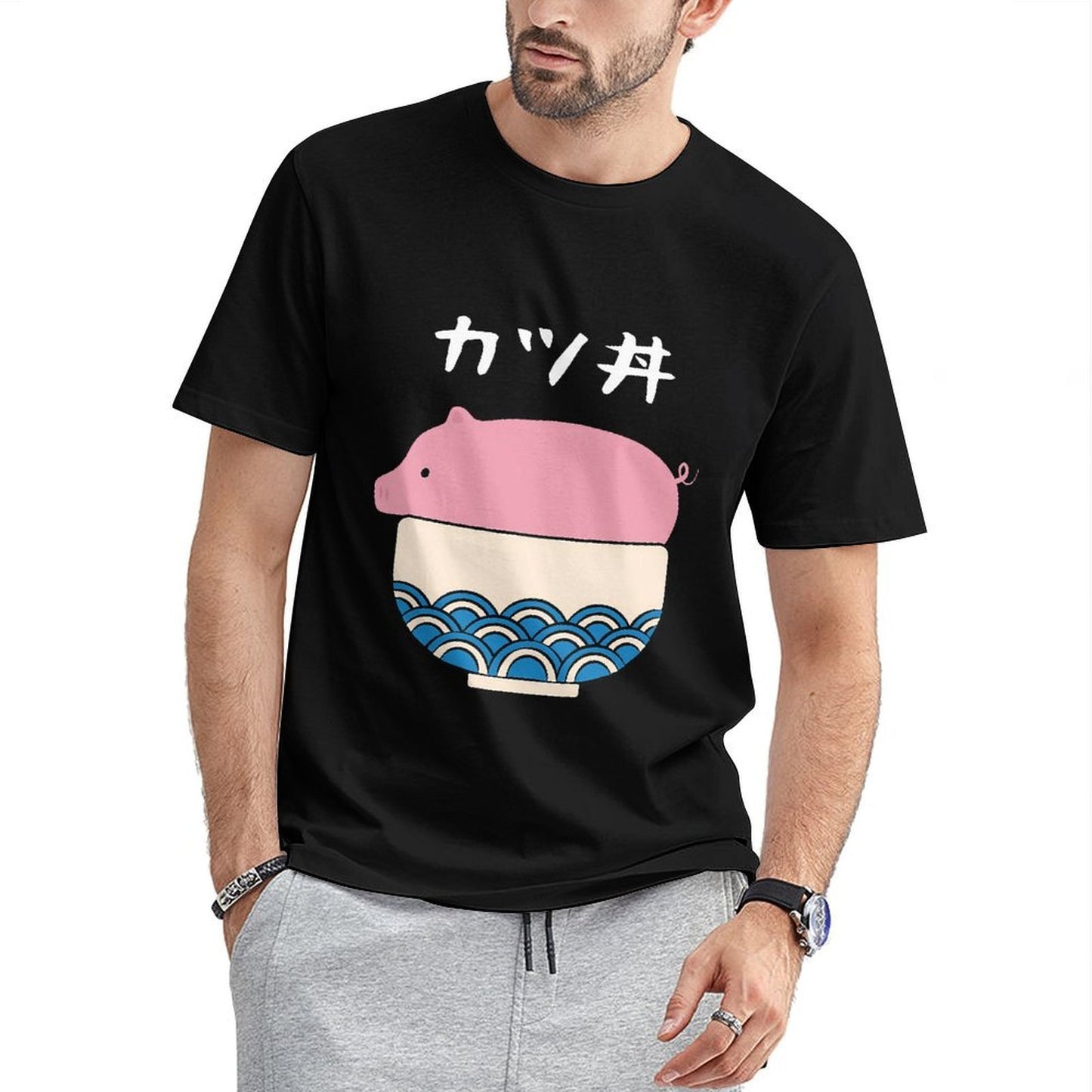 Inkmay Casual Cotton T-shirt Pink Background With Blue Waves Unisex T-shirtBold Active T-Shirt