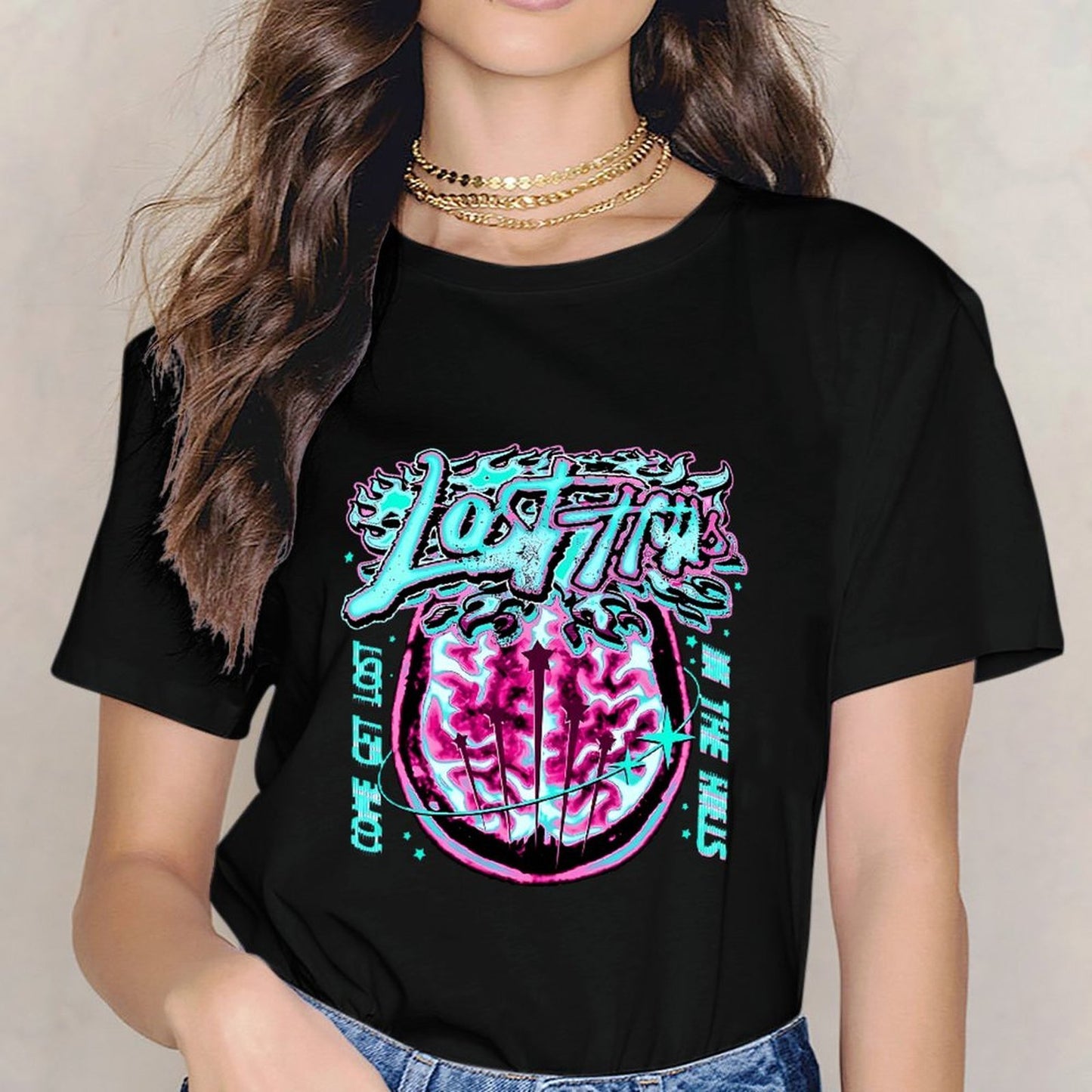 Inkmay Casual Cotton T-shirt Lost Minds Brain Art Print Design Unisex T-shirtSharp Print-Ready T-Shirt