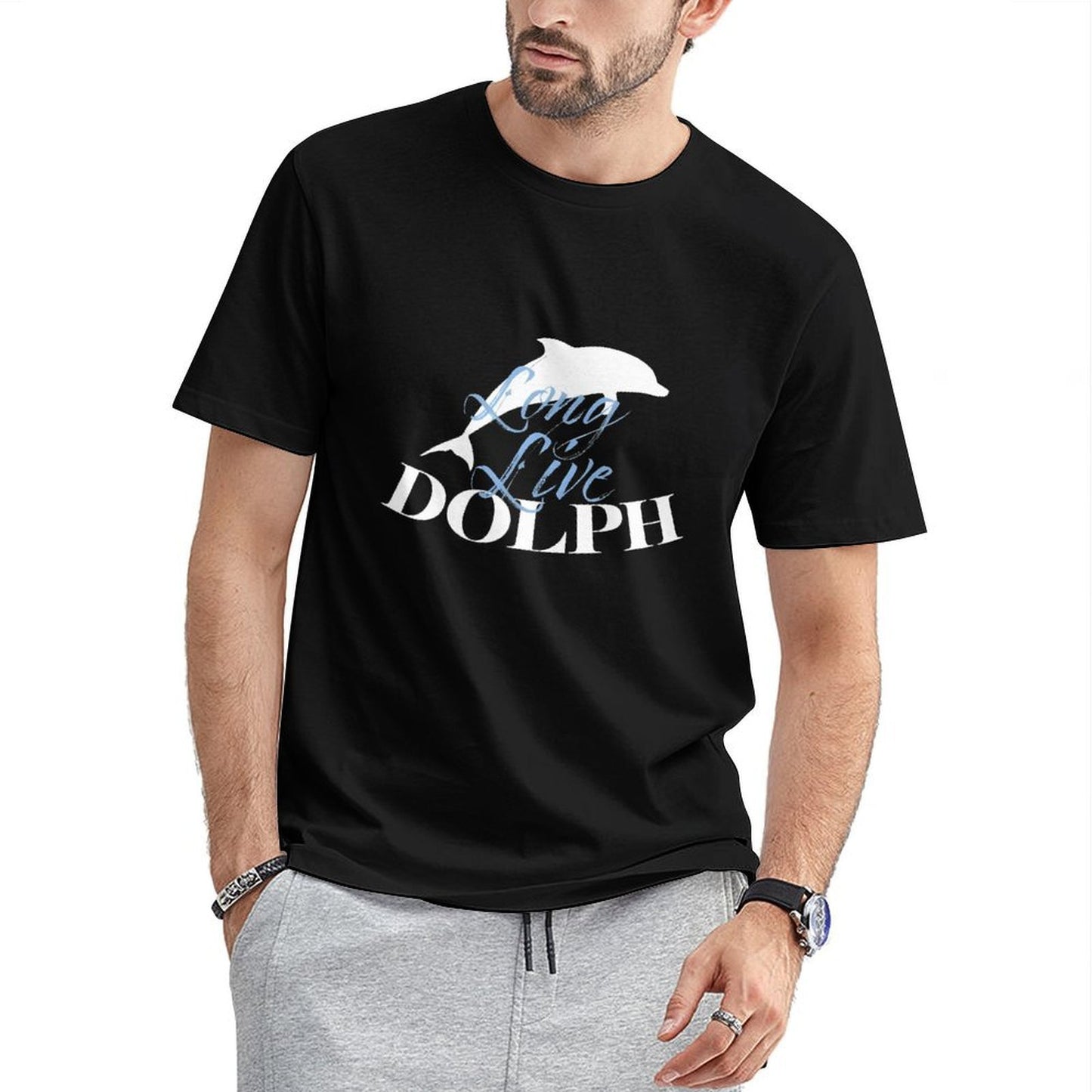 Inkmay Casual Cotton T-shirt Dolphin Silhouette With Long Live Dolph Unisex T-shirtDouble-Stitched Batch-Printed T-Shirt
