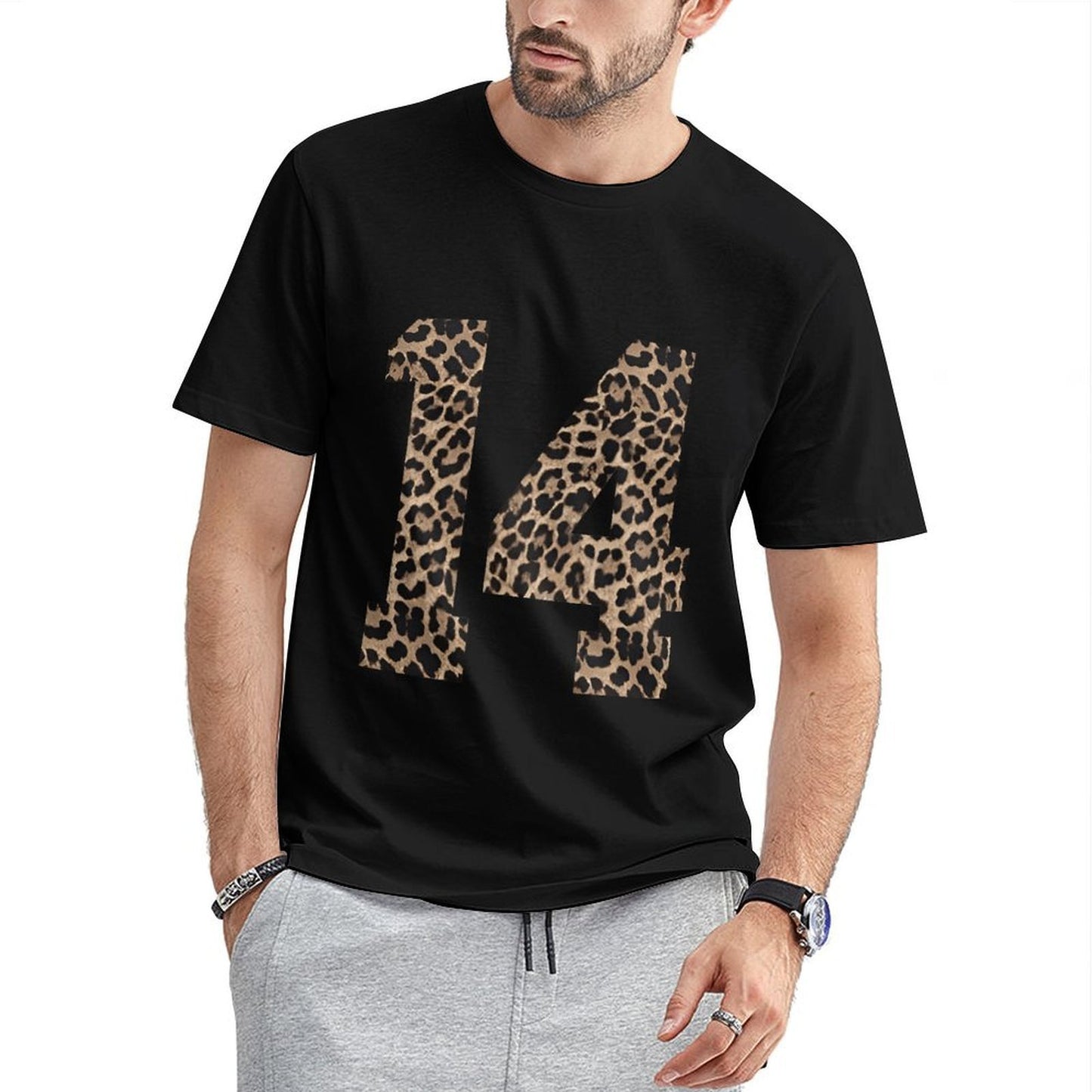 Inkmay Casual Cotton T-shirt Leopard Print Pattern On Fabric Unisex T-shirtOn-Demand Made-to-Order T-Shirt