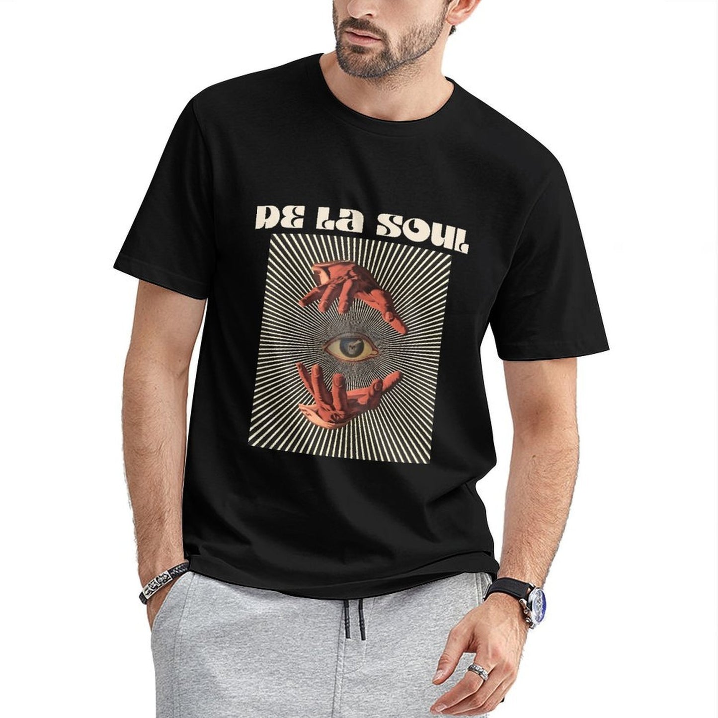 Inkmay Casual Cotton T-shirt Hands Surround Eye On Striped Background Unisex T-shirtLifestyleLine TrueStyle T-Shirt