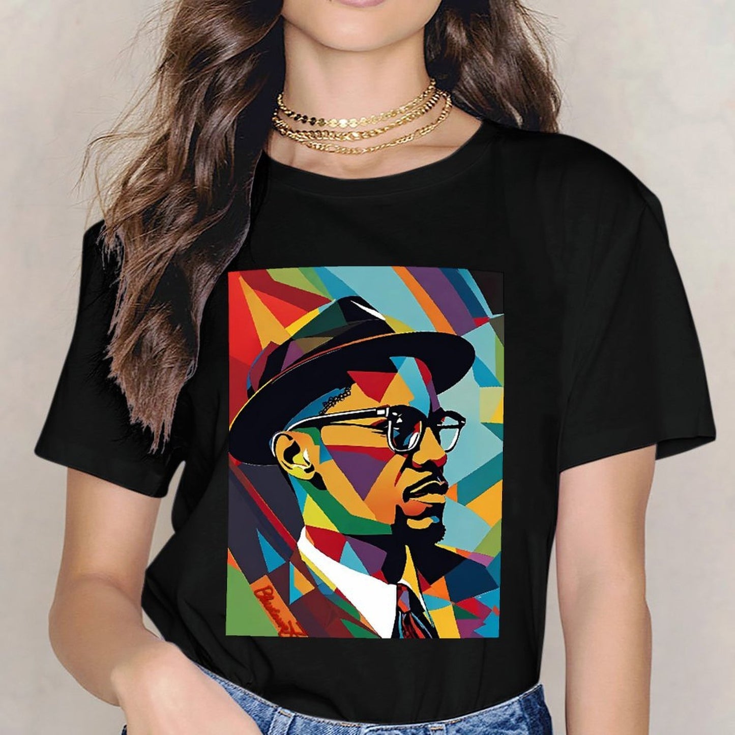 Inkmay Casual Cotton T-shirt Colorful Abstract Portrait With Geometric Shapes Unisex T-shirtComfortFit EverydayTee T-Shirt