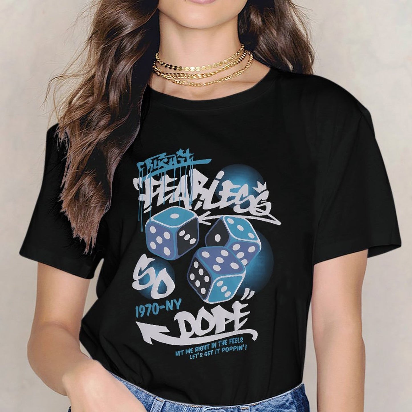 Inkmay Casual Cotton T-shirt Fearless Dice Pattern With Graffiti Art Unisex T-shirt