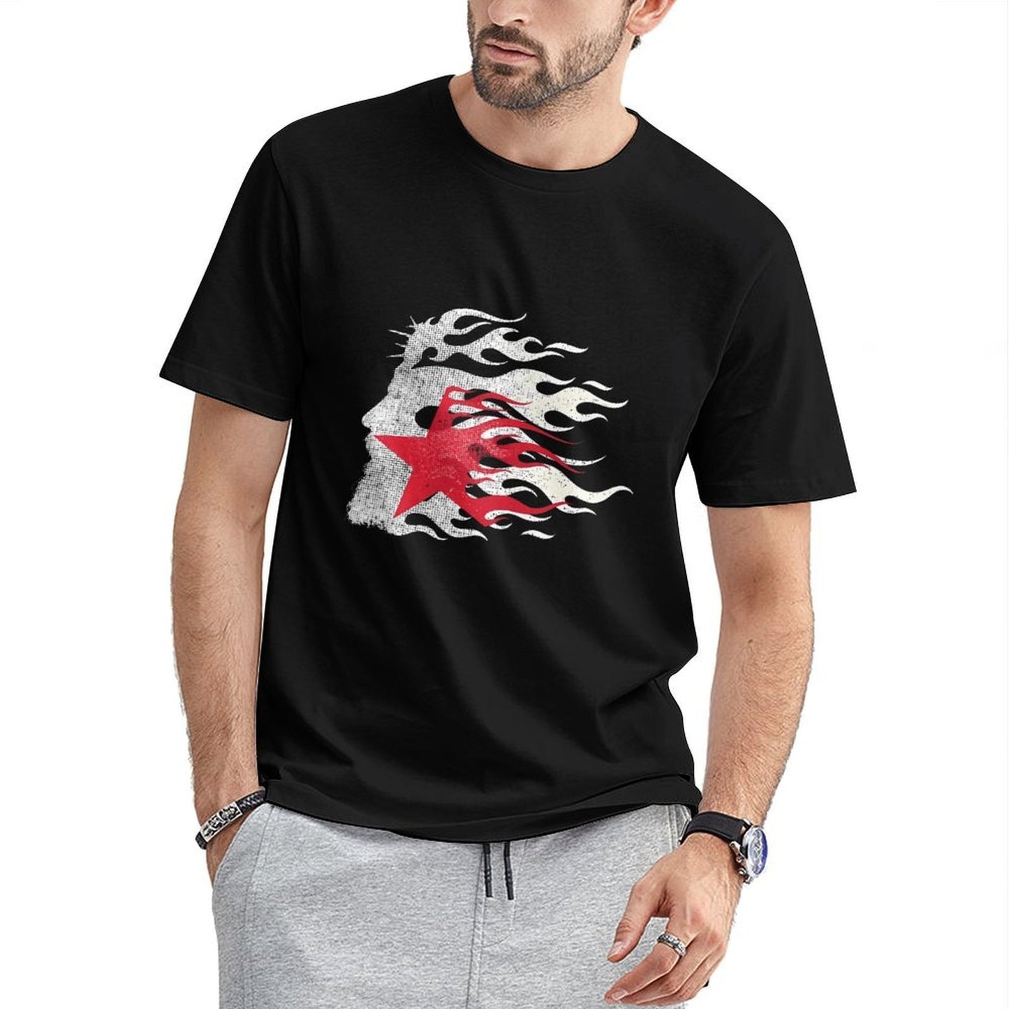 Inkmay Casual Cotton T-shirt Flame Star Profile Art Print Design Unisex T-shirt