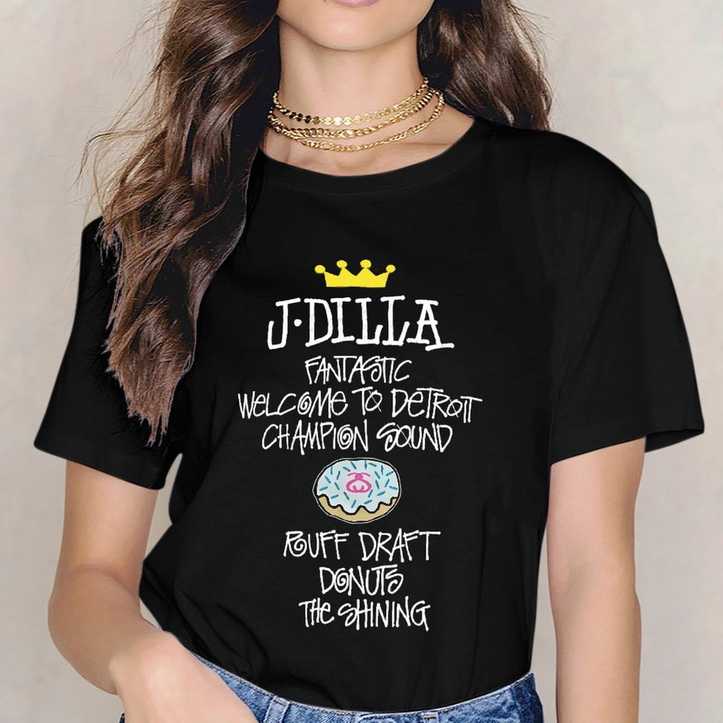 Inkmay Casual Cotton T-shirt Donut With Pink Logo Sprinkles Unisex T-shirtLogo-Ready Daily T-Shirt