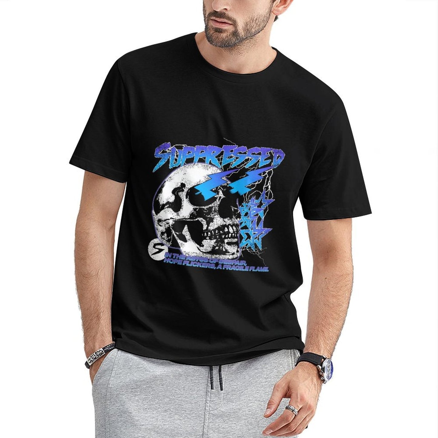 Inkmay Casual Cotton T-shirt Skull Design With Lightning And Stars Unisex T-shirtSoftTouch Seamless T-Shirt