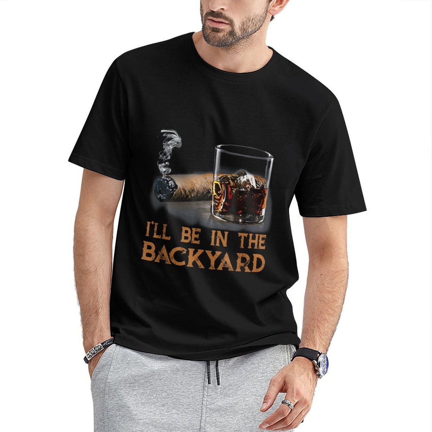 Inkmay Casual Cotton T-shirt Cigar And Whiskey Glass Displayed Unisex T-shirtDouble-Stitched Colorfast T-Shirt