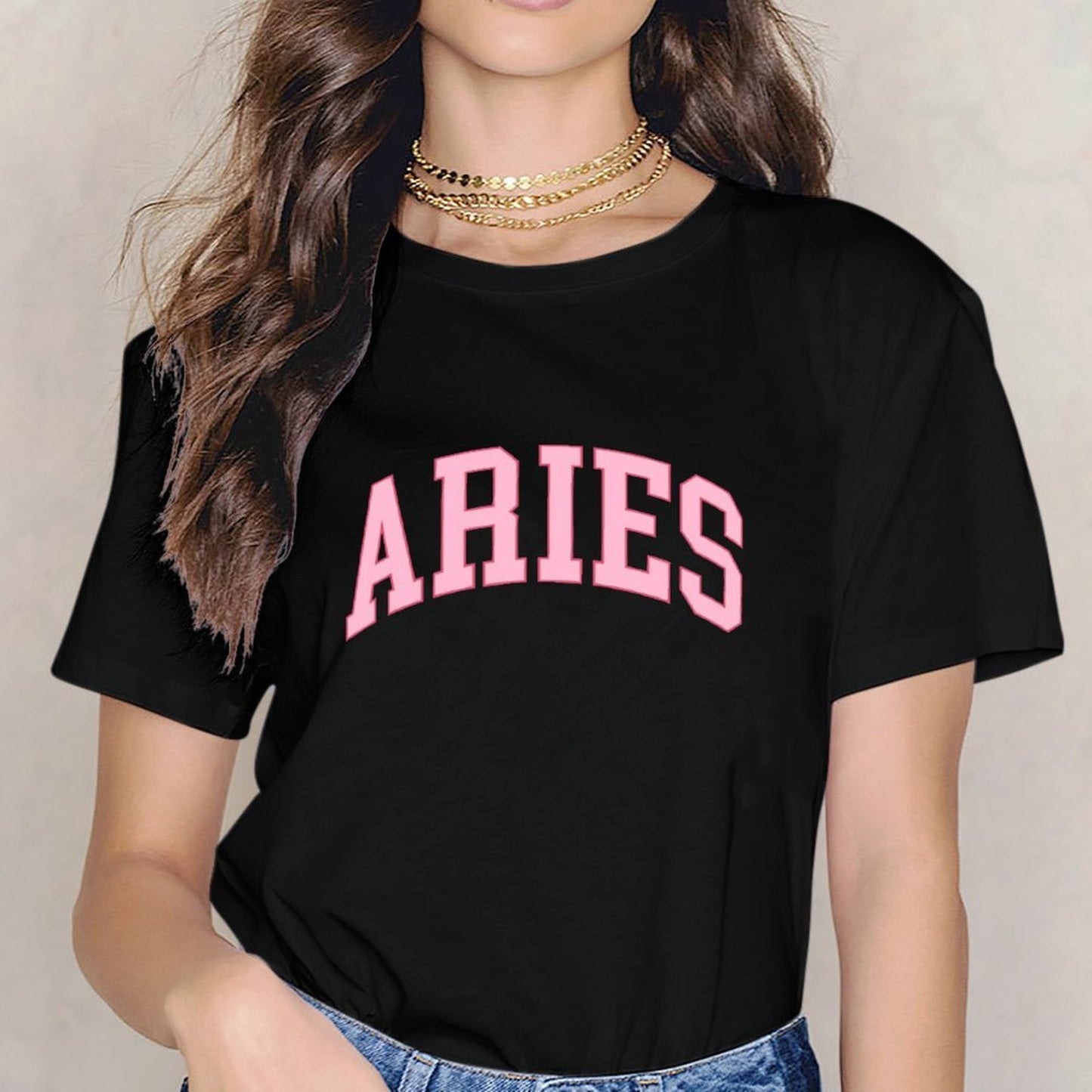 Inkmay Casual Cotton T-shirt Aries Pink Background With White Letters Unisex T-shirtLifestyleLine DailyFit T-Shirt