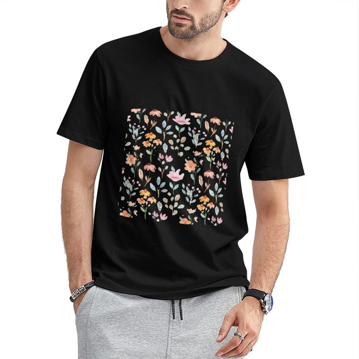Inkmay Casual Cotton T-shirt Floral Pattern With Soft Colors And Unisex T-shirtComfortLine Premium Finish T-Shirt