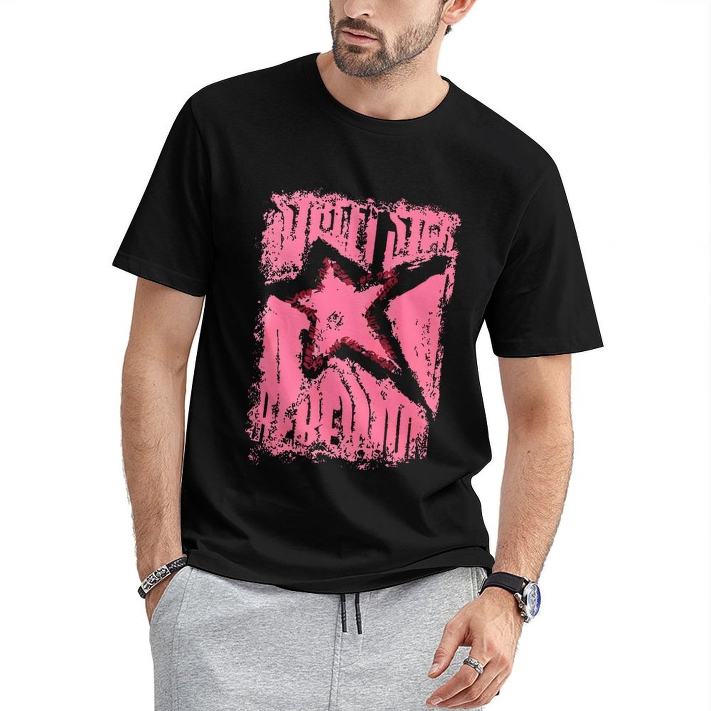 Inkmay Casual Cotton T-shirt Pink Grunge Star With Text Overlays Unisex T-shirtRetro Men¡¯s / Women¡¯s / Youth T-Shirt