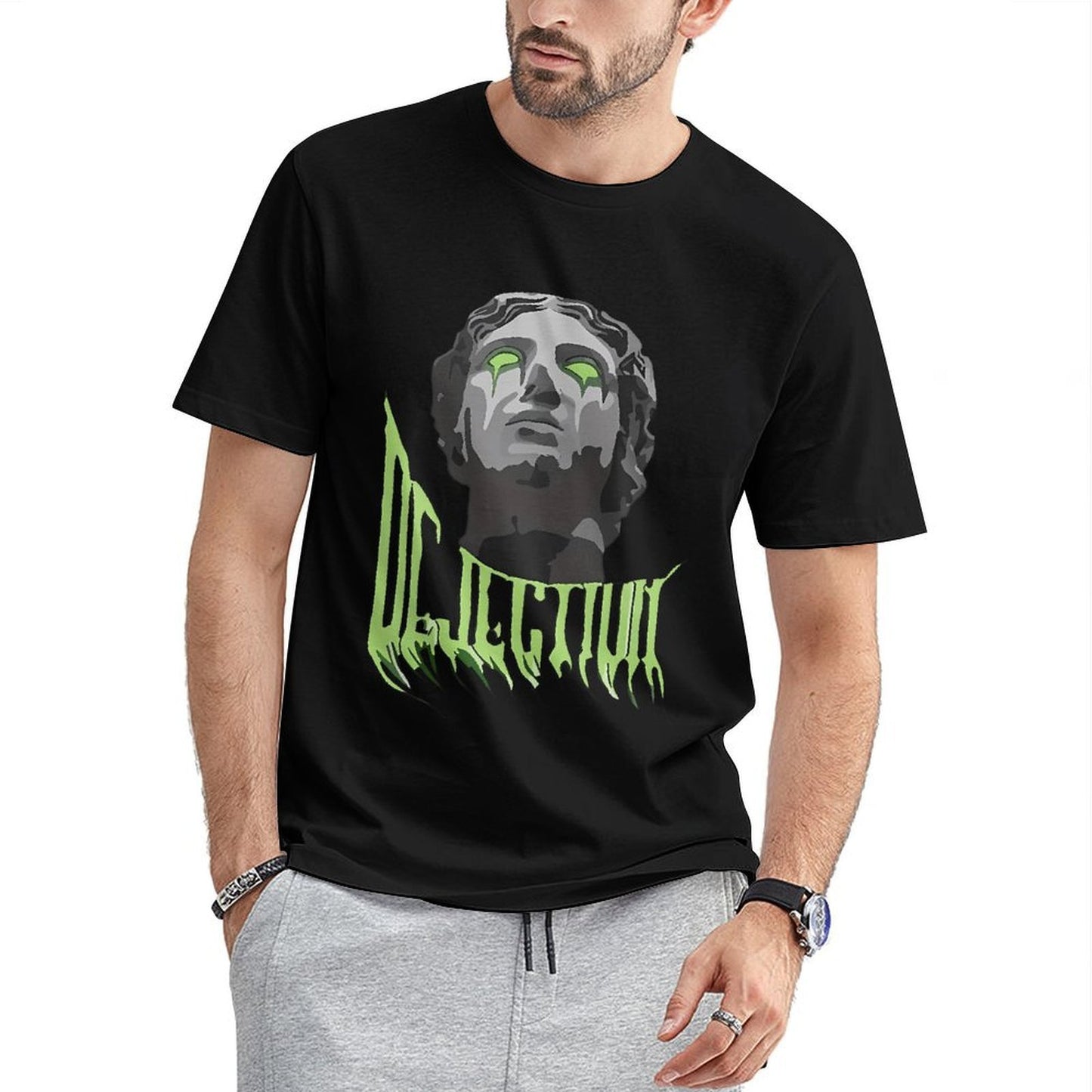 Inkmay Casual Cotton T-shirt Dark Art Statue With Green Eyes Unisex T-shirtPure SoftTouch T-Shirt