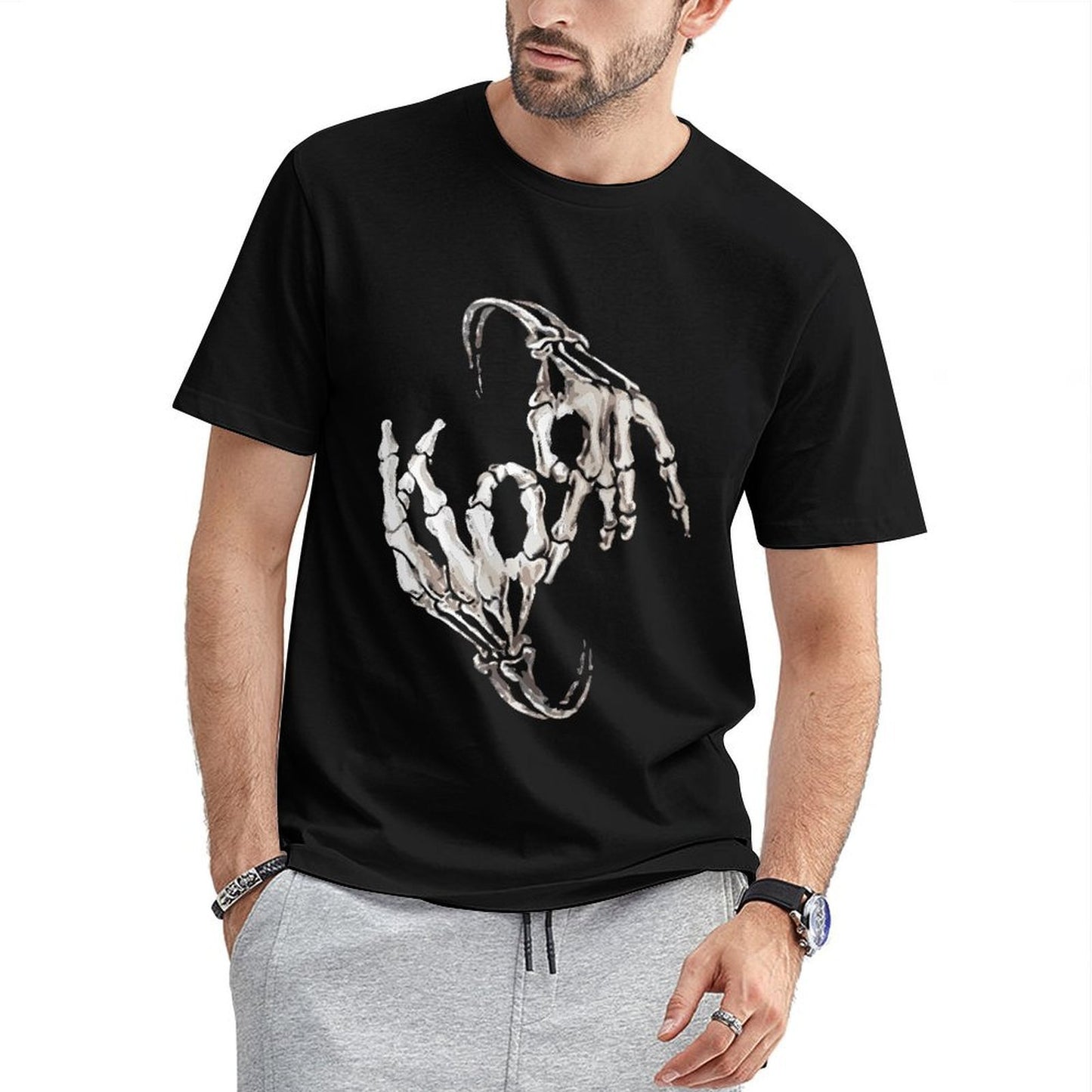 Inkmay Casual Cotton T-shirt Skeletal Hands Reaching Outwards Artwork Design Unisex T-shirtSoft ComfortFit T-Shirt