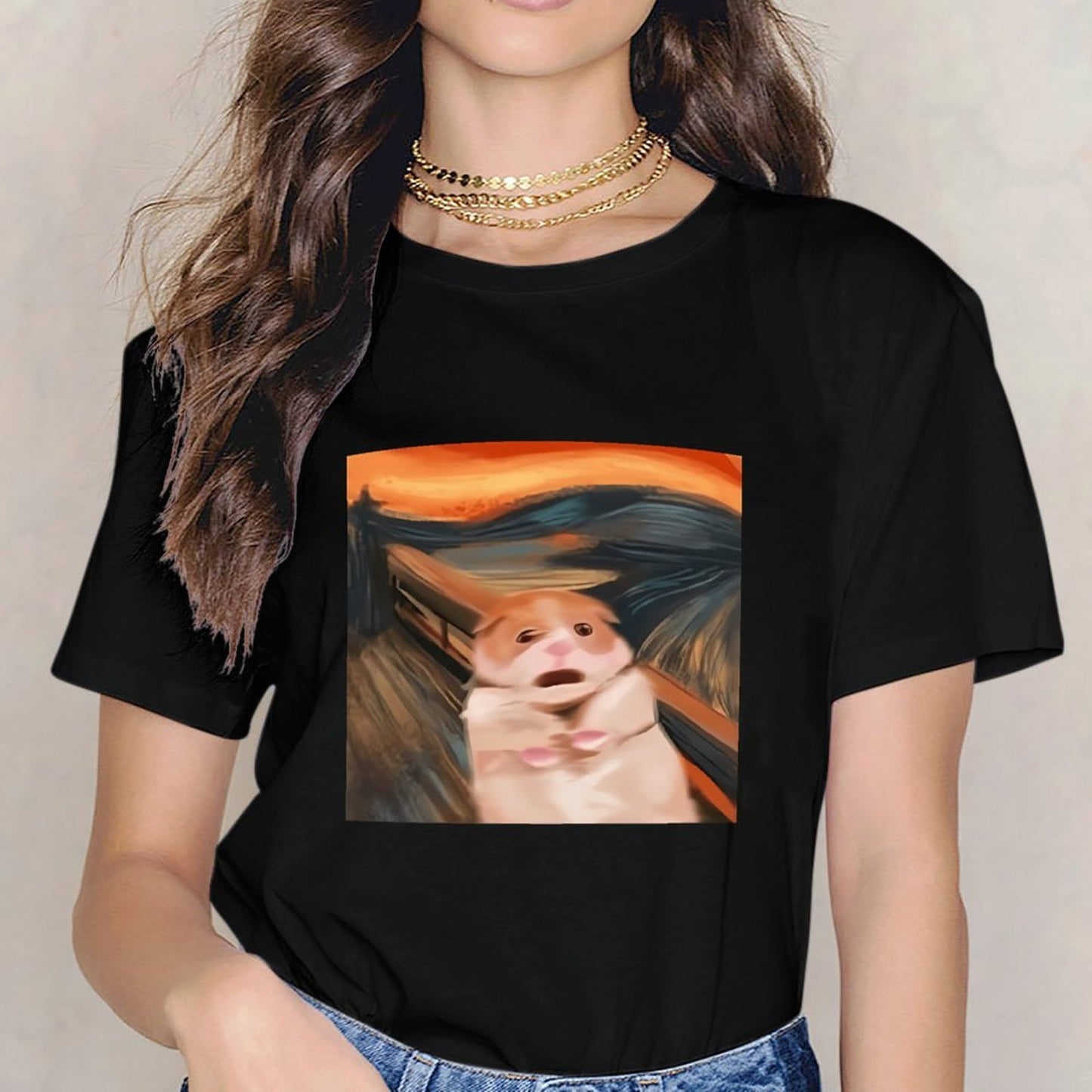 Inkmay Casual Cotton T-shirt Cute Puppy Under Car Pattern Print Unisex T-shirtActive ActiveStyle T-Shirt