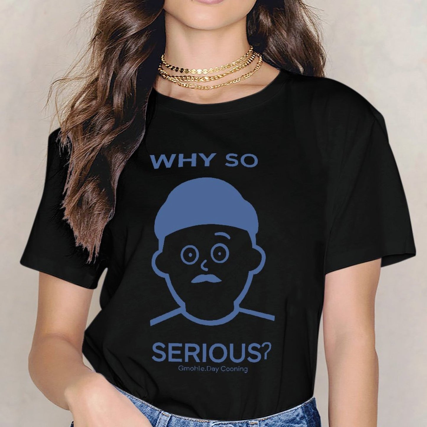 Inkmay Casual Cotton T-shirt Solid Blue Background No Pattern Prints Unisex T-shirt