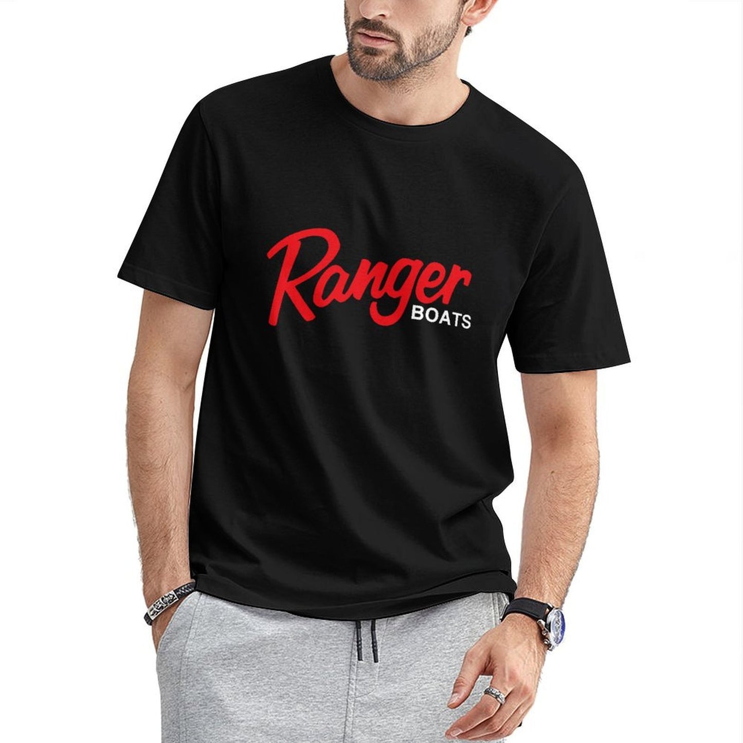Inkmay Casual Cotton T-shirt Red Abstract Design With White Edge Unisex T-shirtPlain Clean Edges T-Shirt