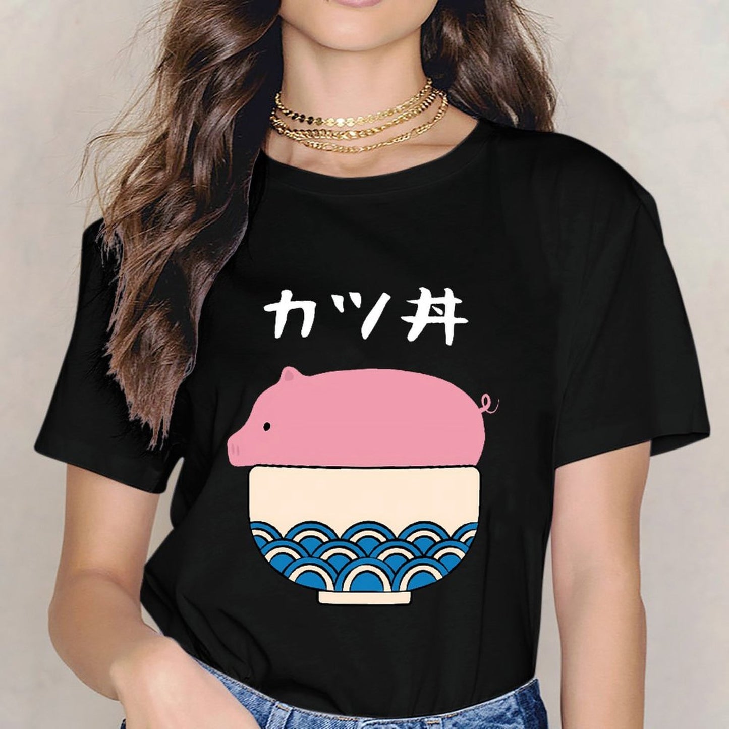 Inkmay Casual Cotton T-shirt Pink Background With Blue Waves Unisex T-shirtBold Active T-Shirt
