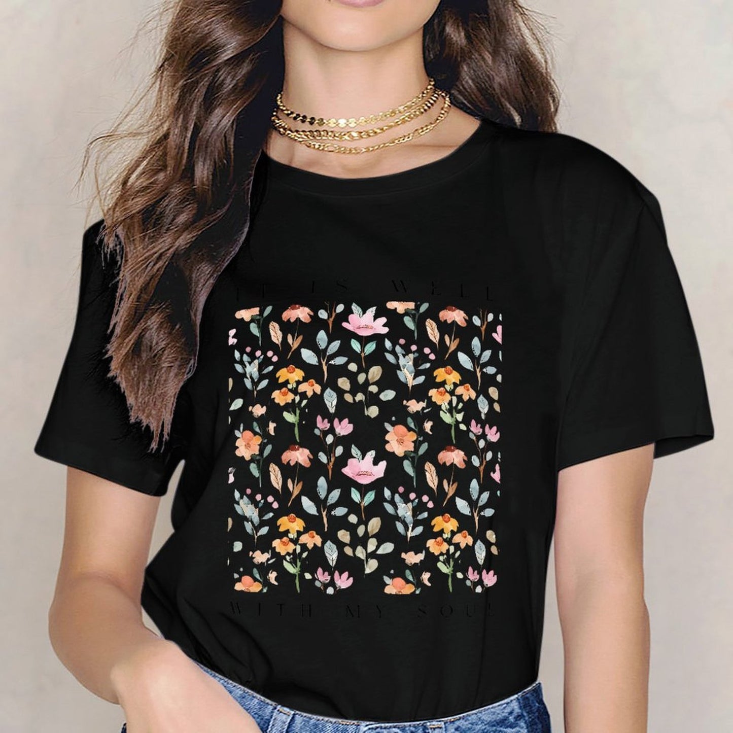 Inkmay Casual Cotton T-shirt Floral Pattern With Soft Colors And Unisex T-shirtComfortLine Premium Finish T-Shirt