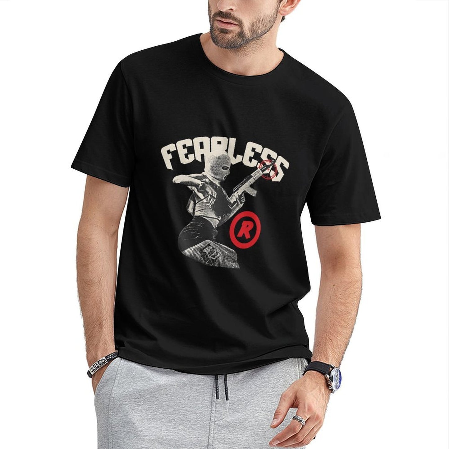 Inkmay Casual Cotton T-shirt Fearless Soldier With Gun And Shield Unisex T-shirtStreetStyle Fade-Proof T-Shirt