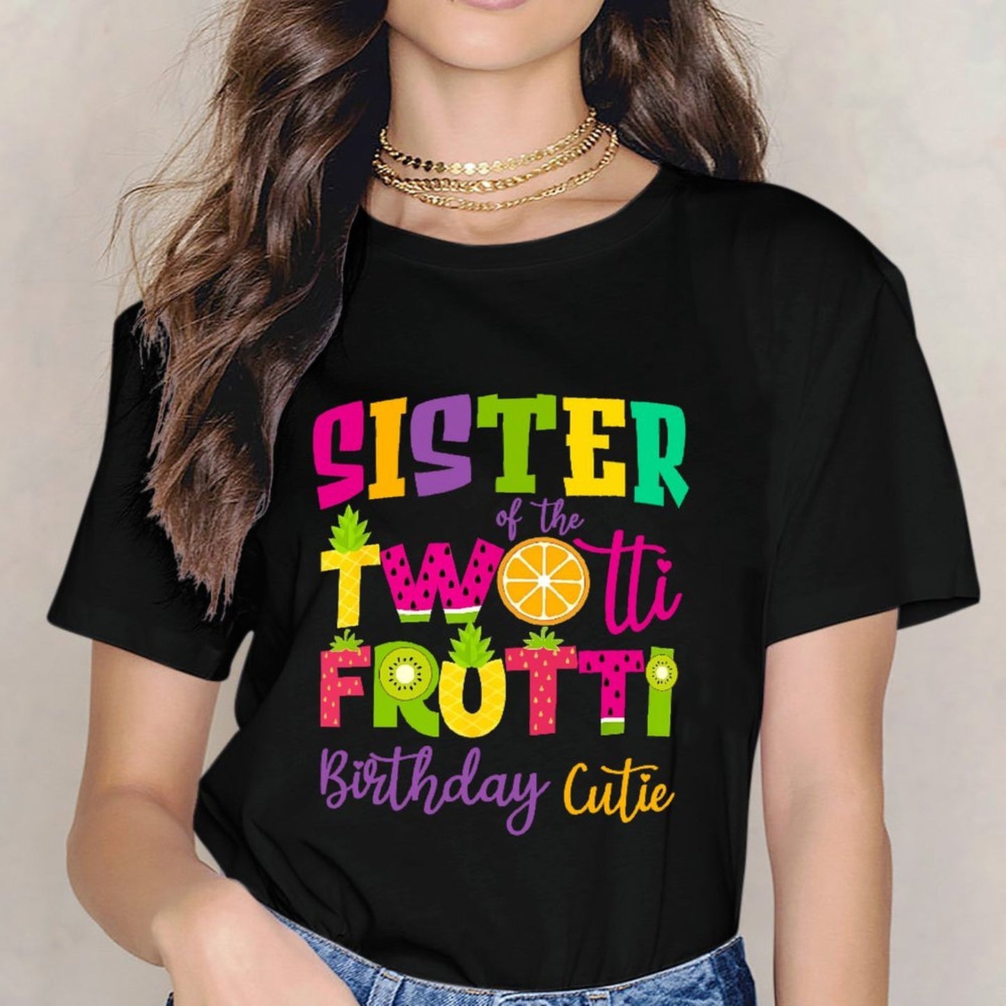 Inkmay Casual Cotton T-shirt Twot Fruitti Colorful Fruit Pattern Design Unisex T-shirtYearRound Classic Fit T-Shirt