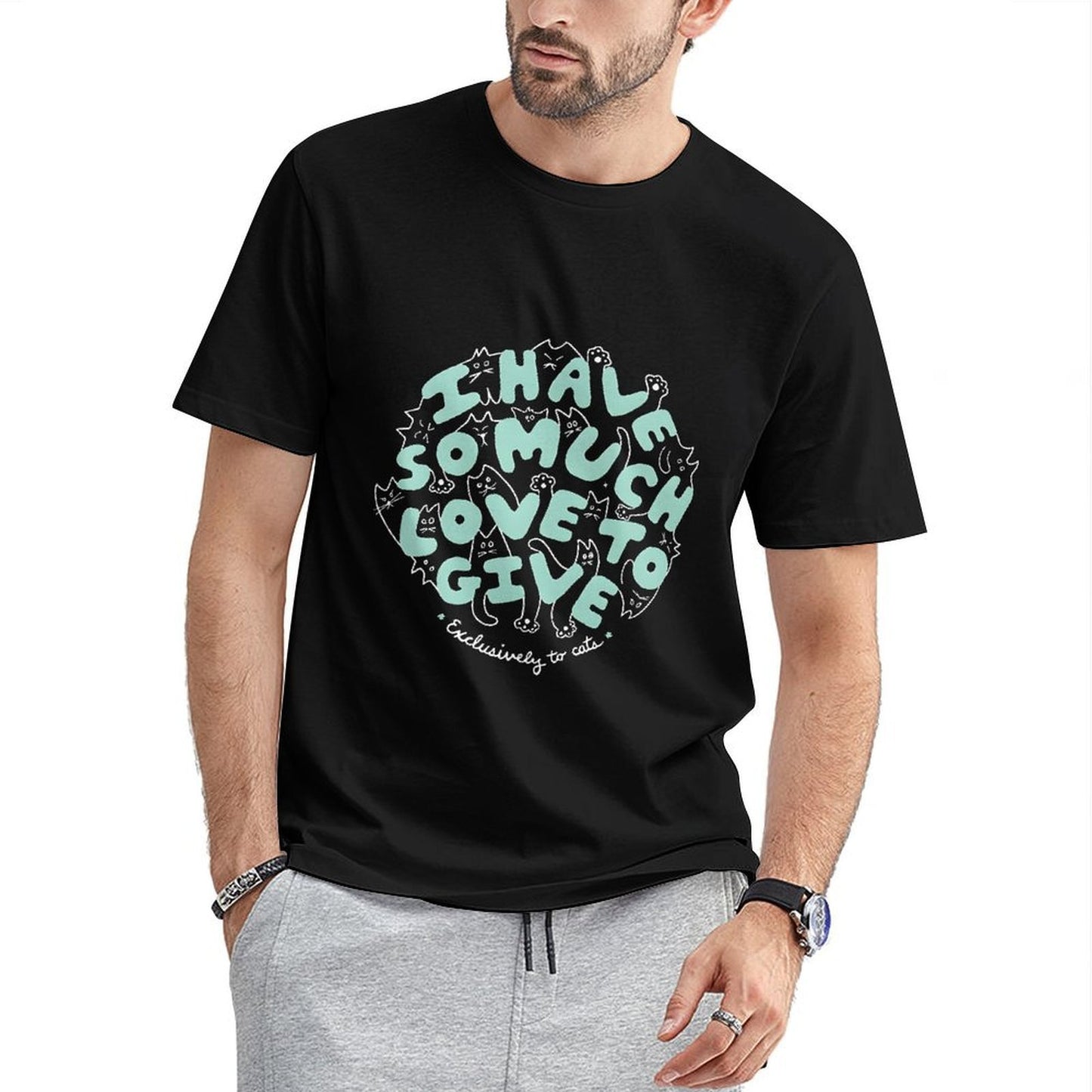 Inkmay Casual Cotton T-shirt Cats Pattern With Love Text Design Unisex T-shirtClean Classic Fit T-Shirt
