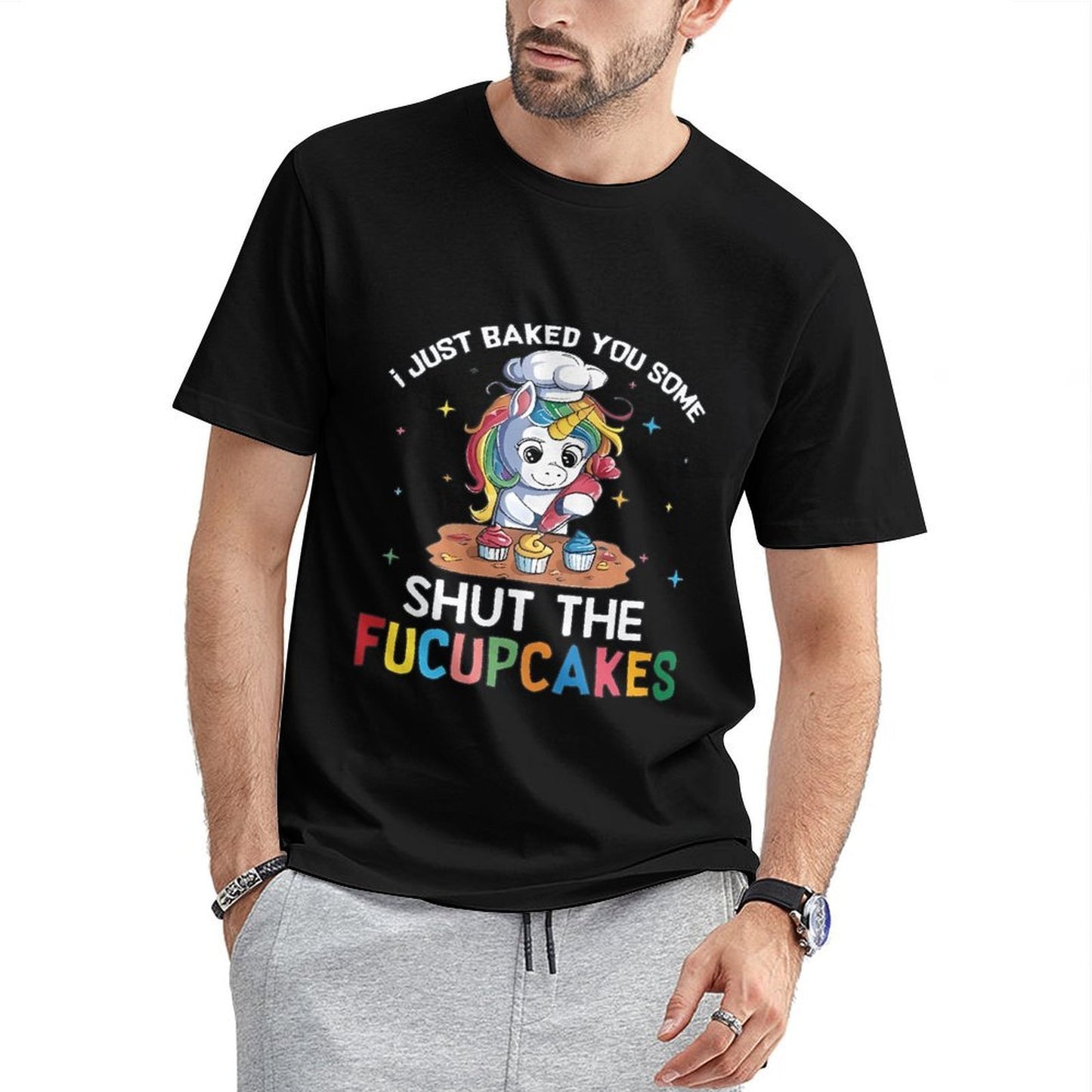 Inkmay Casual Cotton T-shirt Cute Unicorn Baking Cupcakes On Table Unisex T-shirtLong Lasting Performance T-Shirt