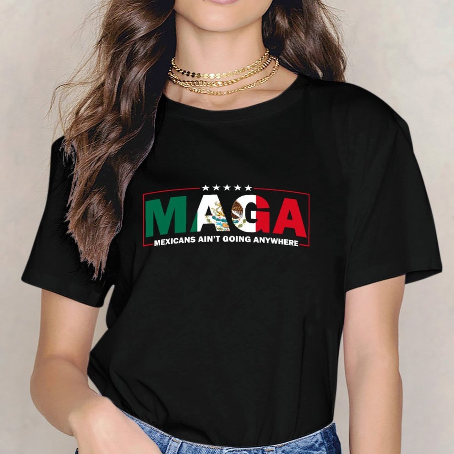 Inkmay Casual Cotton T-shirt Mexicans Aint Going Anywhere Maga Banner Unisex T-shirtSignature Soft T-Shirt