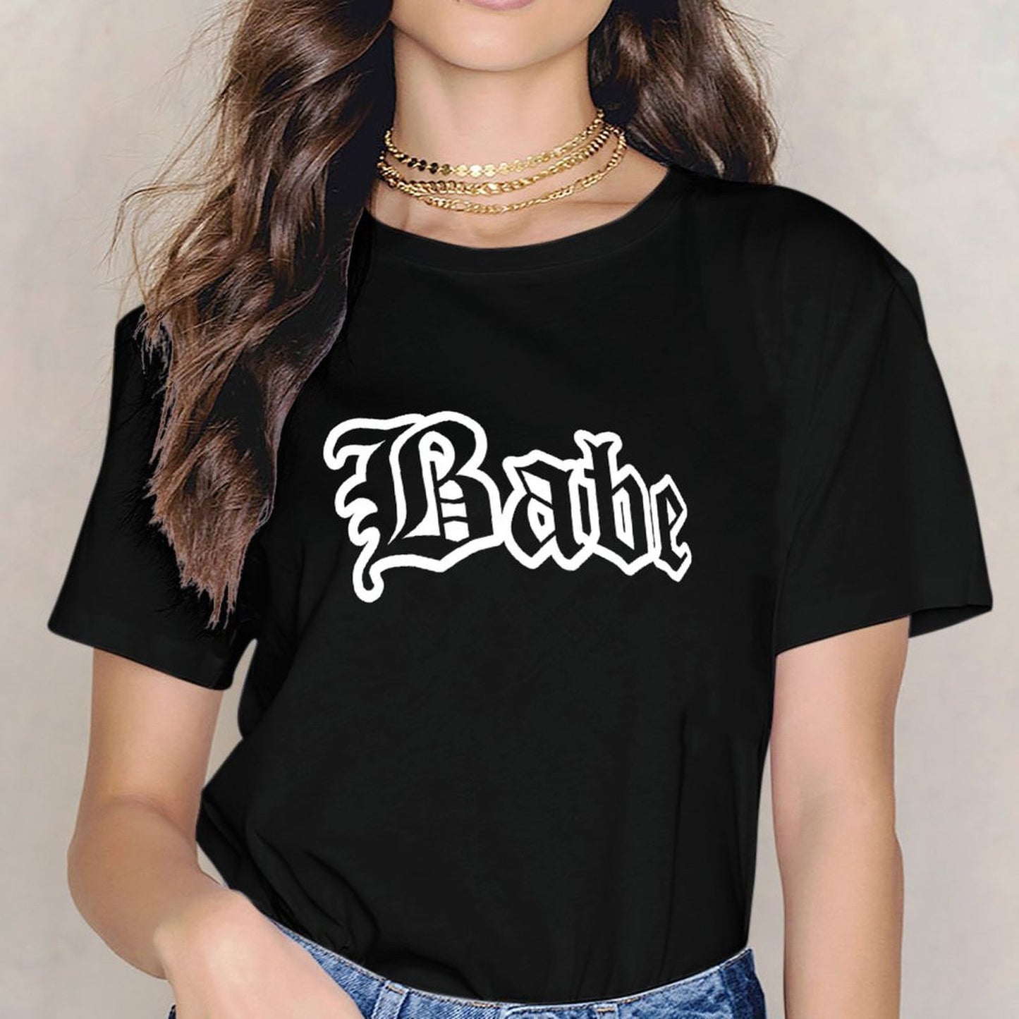 Inkmay Casual Cotton T-shirt Babe In Gothic Style Font Unisex T-shirtSharp Edition T-Shirt