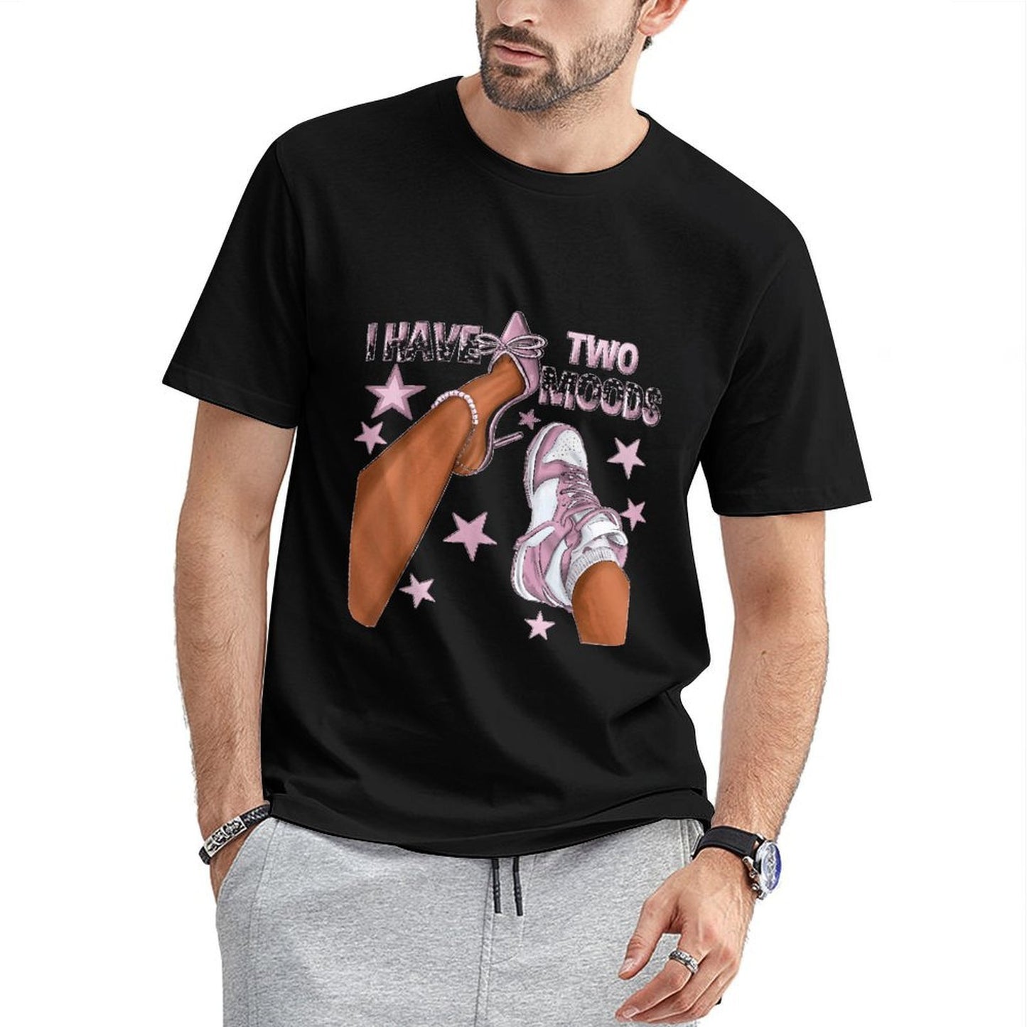 Inkmay Casual Cotton T-shirt Shoes With Stars And Text Prints Unisex T-shirtClean Edges Outdoor T-Shirt