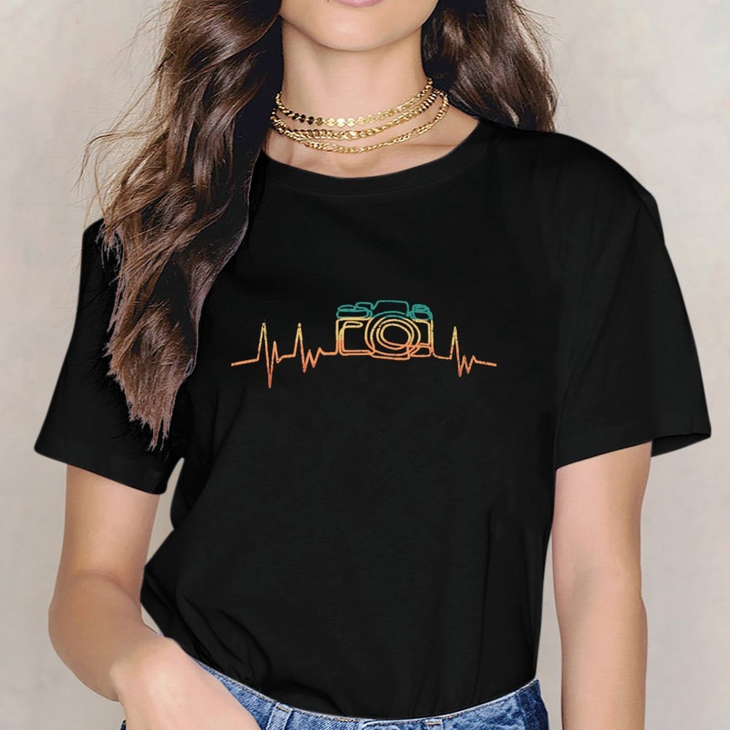 Inkmay Casual Cotton T-shirt Abstract Geometric Shapes In Warm Colors Unisex T-shirtCasual Everyday T-Shirt