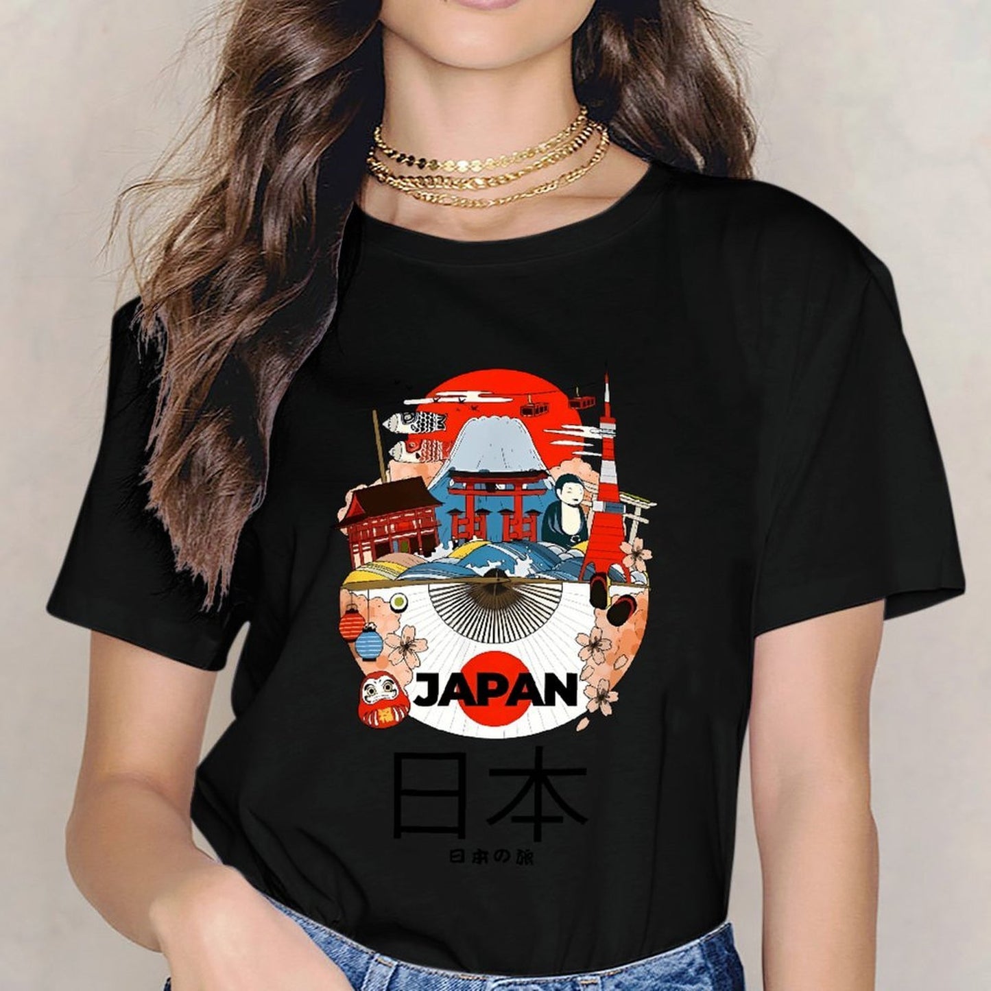 Inkmay Casual Cotton T-shirt Japan Cultural Symbols Artwork Design Print Unisex T-shirtEverydayFit Sport T-Shirt