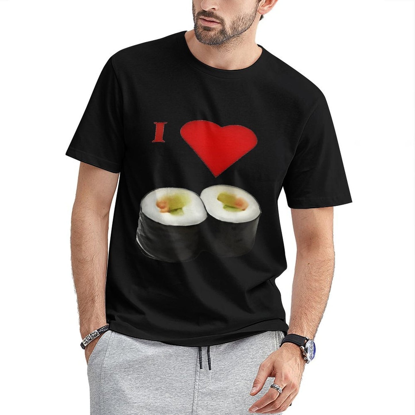 Inkmay Casual Cotton T-shirt Sushi Rolls With Heart Above Unisex T-shirt