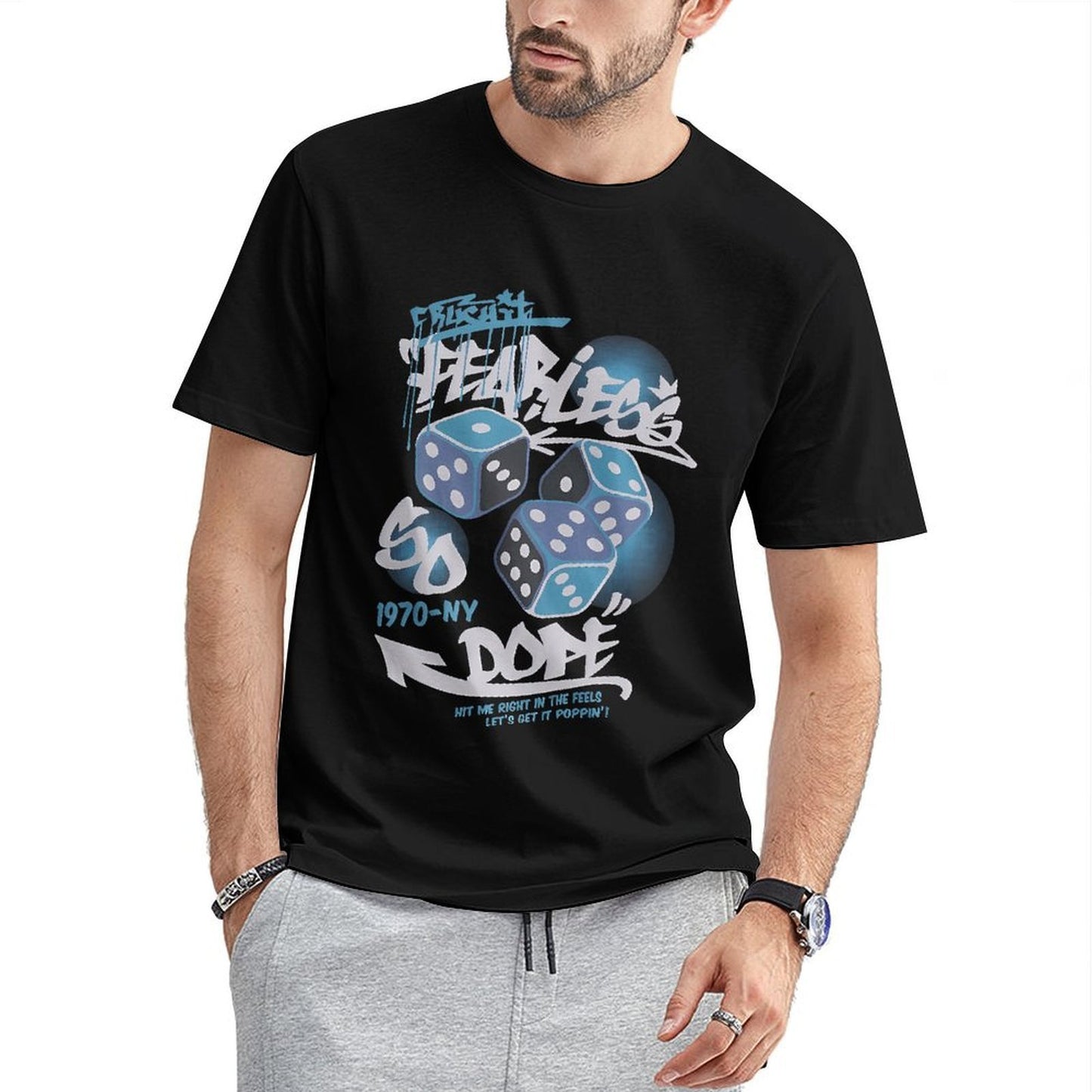 Inkmay Casual Cotton T-shirt Fearless Dice Pattern With Graffiti Art Unisex T-shirt