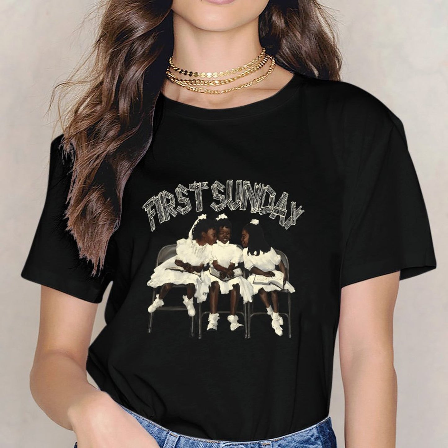 Inkmay Casual Cotton T-shirt First Sunday Girls In White Dresses Unisex T-shirtAllDay EasyWear T-Shirt