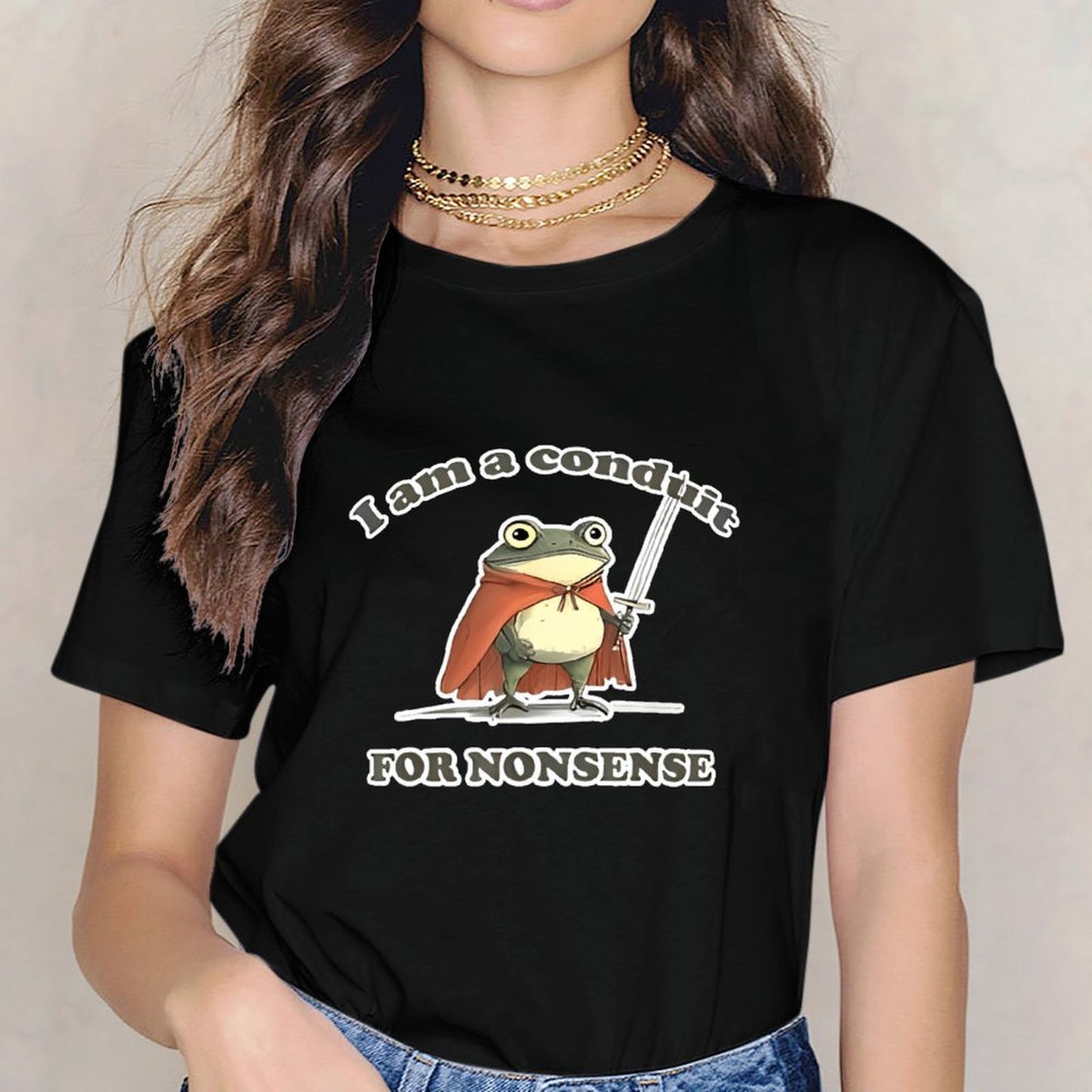 Inkmay Casual Cotton T-shirt Frog Wears Cape Holds Sword Boldly Unisex T-shirtAllDay EssentialFit T-Shirt