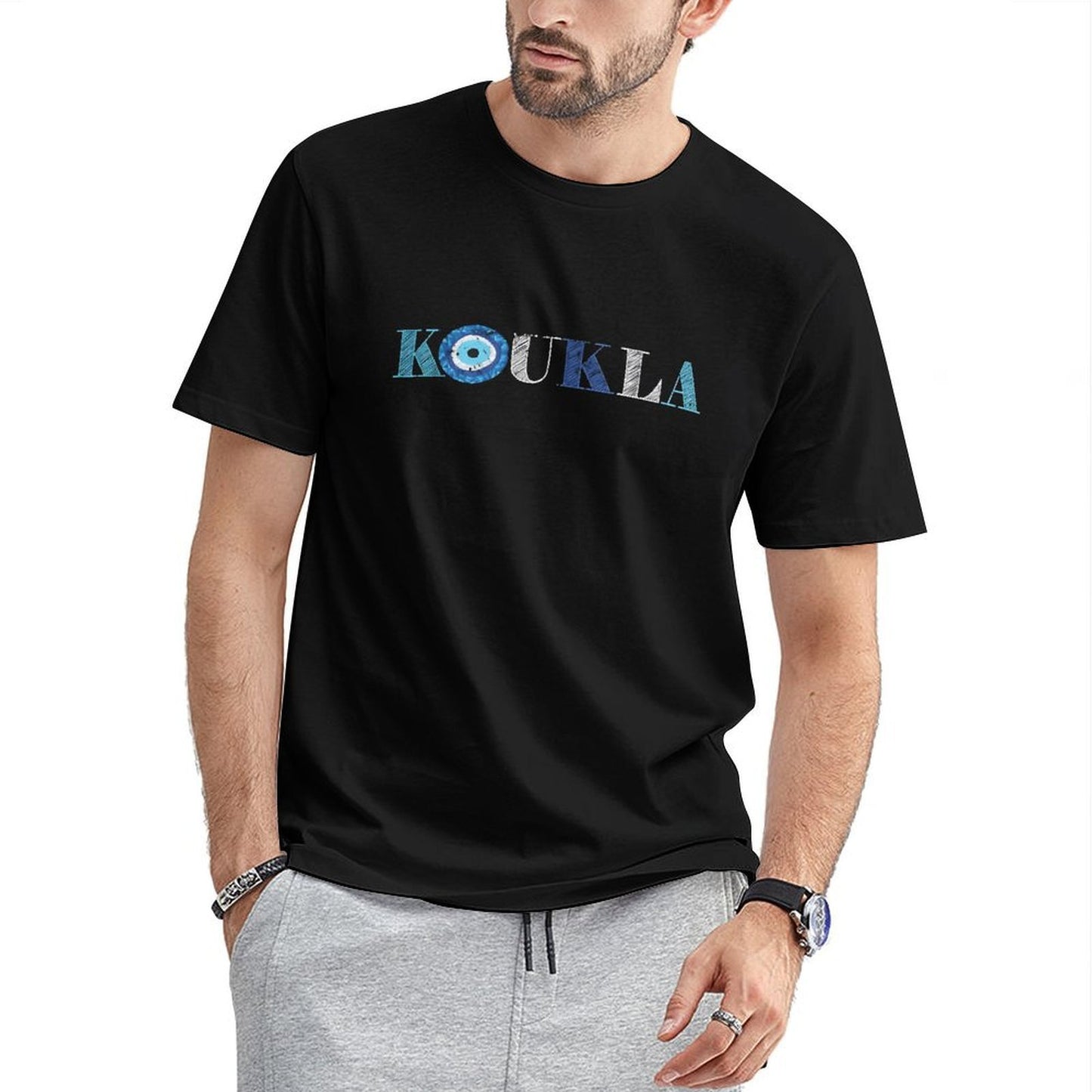 Inkmay Casual Cotton T-shirt Koukla Pattern Prints With Blue Accents Unisex T-shirtCleanCut Signature T-Shirt