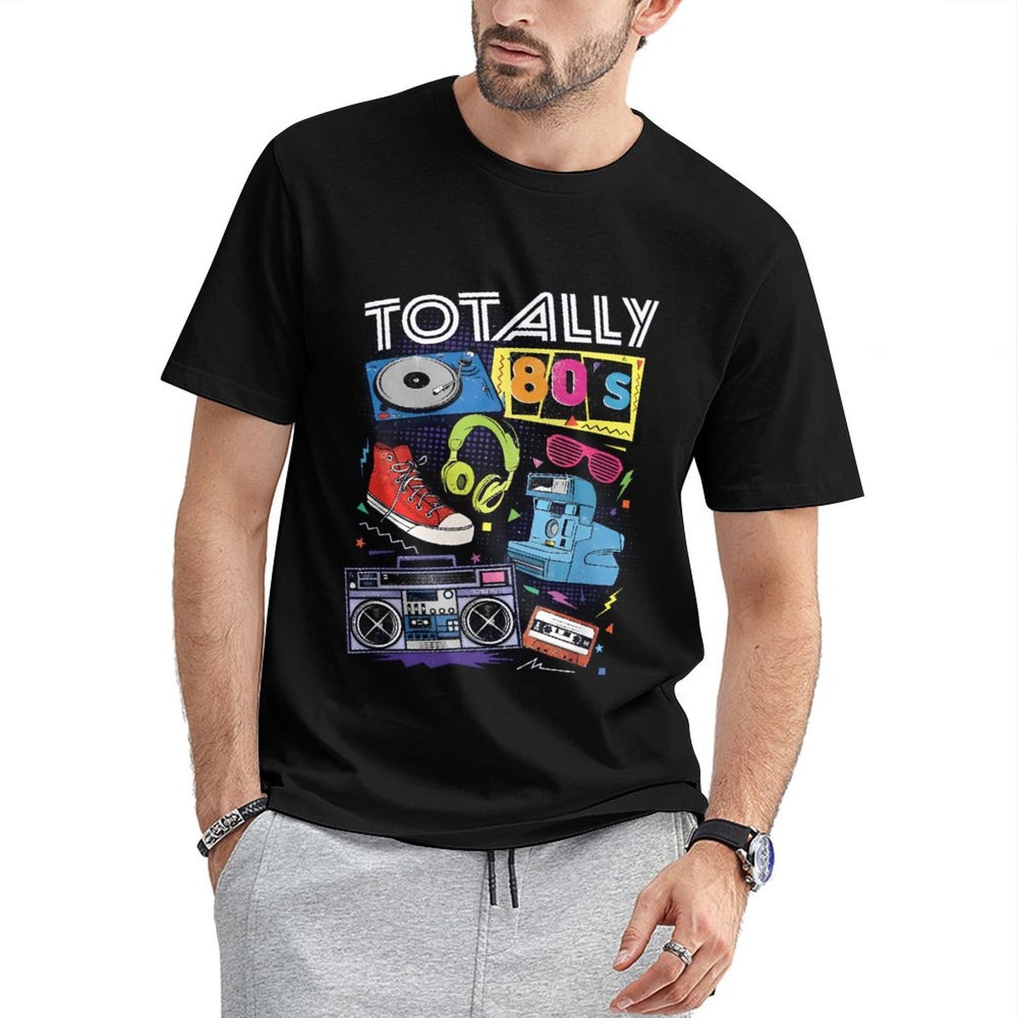 Inkmay Casual Cotton T-shirt Totally Eighties Retro Style Artwork Design Unisex T-shirtShrink-Resistant Performance T-Shirt