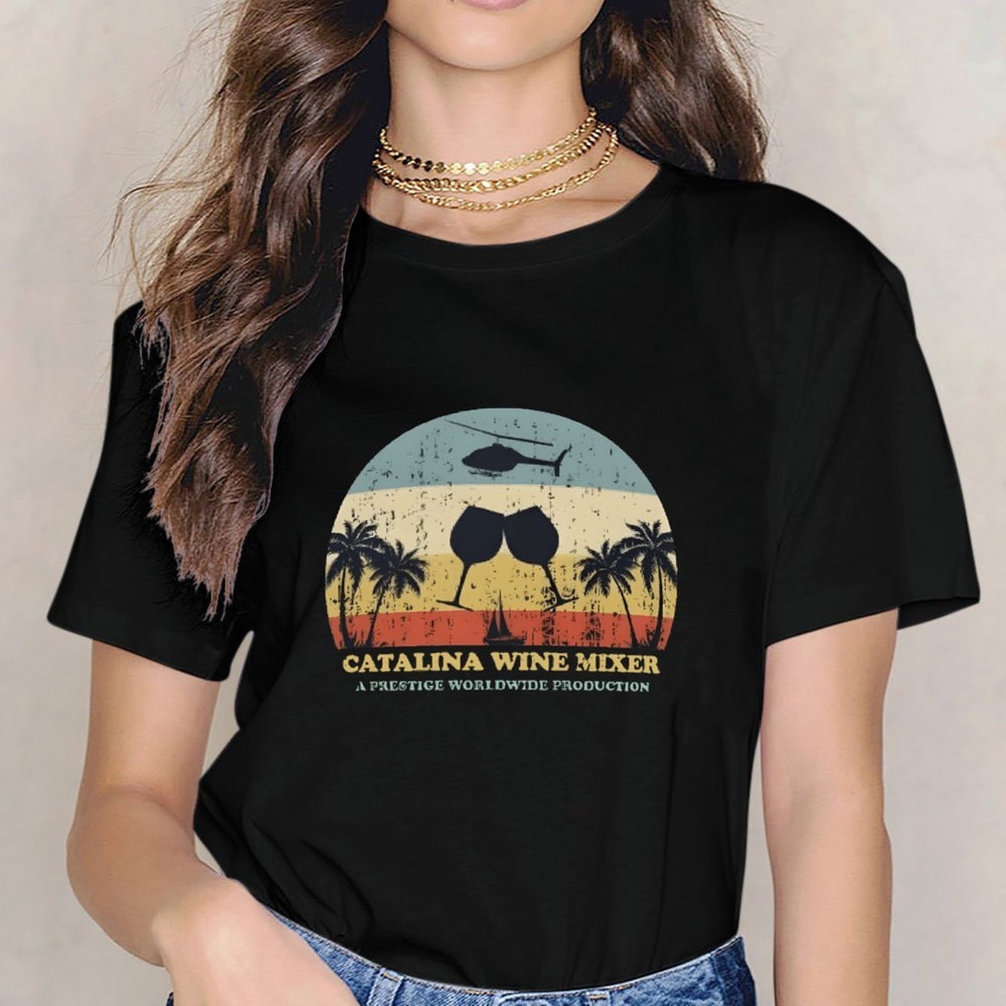 Inkmay Casual Cotton T-shirt Catalina Wine Mixer Helicopter Palm Trees Unisex T-shirtNeutral EverydayFit T-Shirt