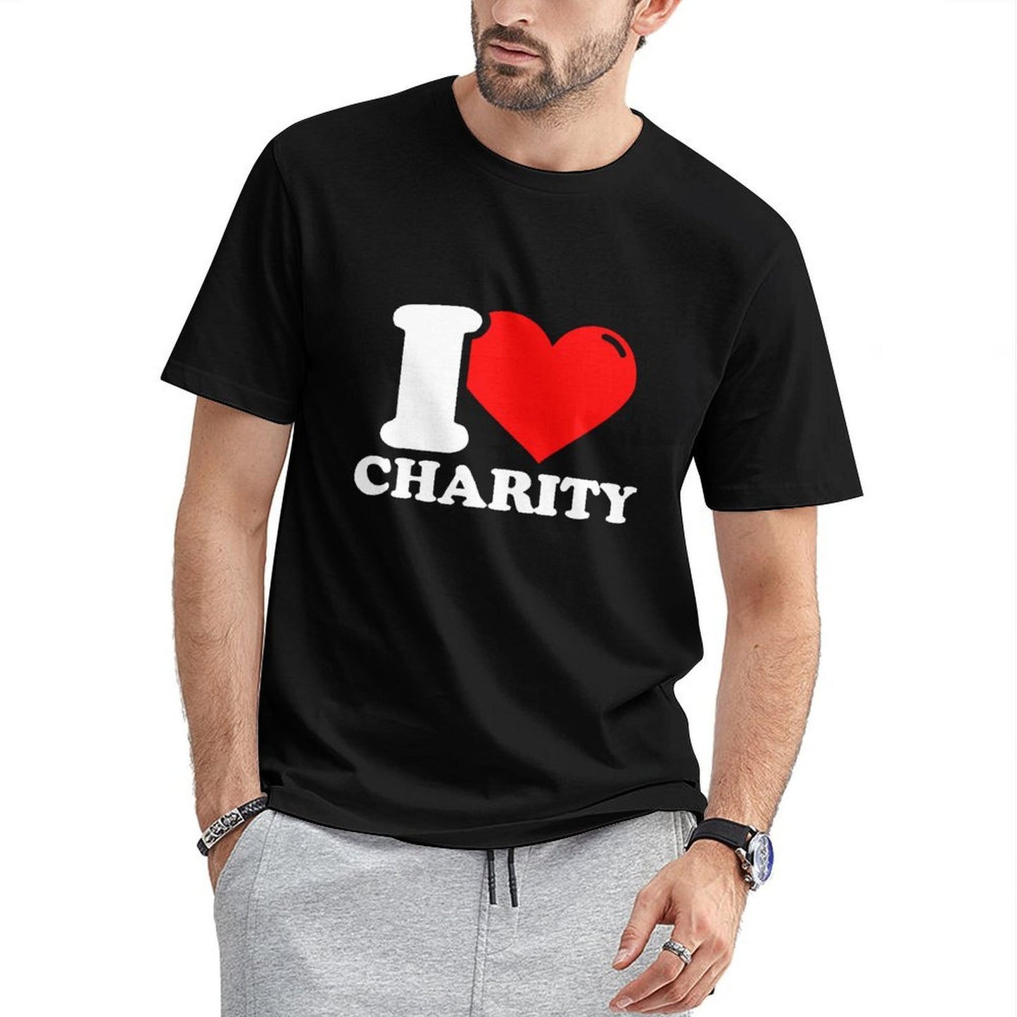 Inkmay Casual Cotton T-shirt I Love Charity Red Heart Design Unisex T-shirtClean Easy-Care T-Shirt