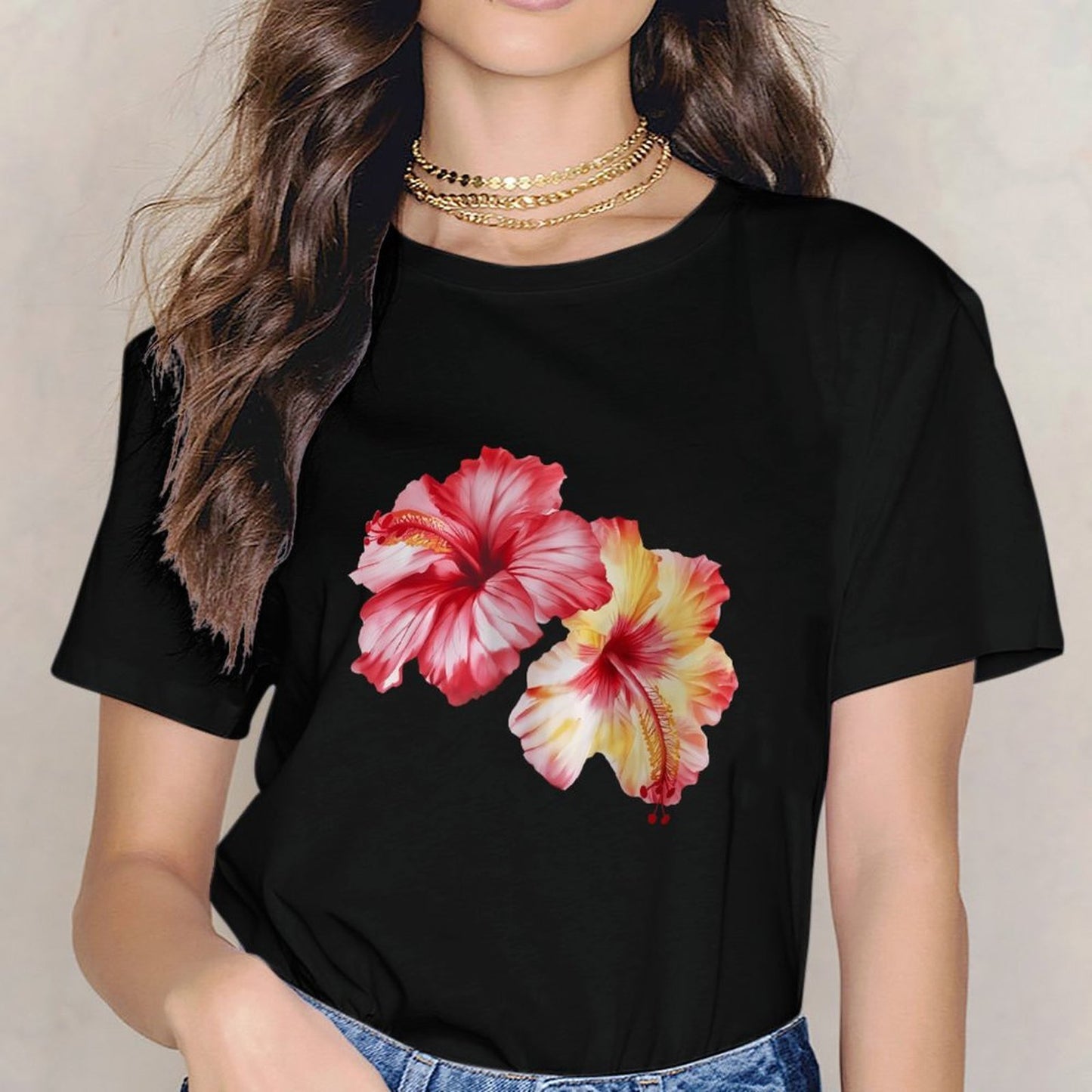 Inkmay Casual Cotton T-shirt Vibrant Floral Design With Bold Colors Unisex T-shirtSharp ClassicLine T-Shirt