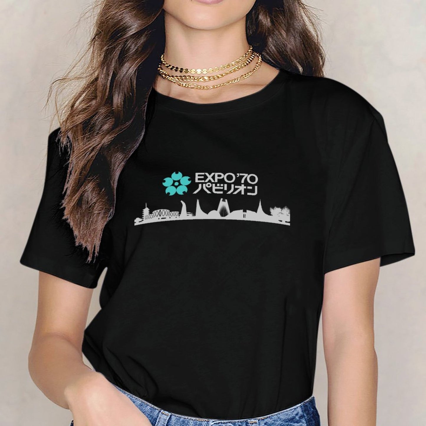 Inkmay Casual Cotton T-shirt Expo Seventy Pavilion Logo With Skyline Unisex T-shirtIndoor Performance T-Shirt