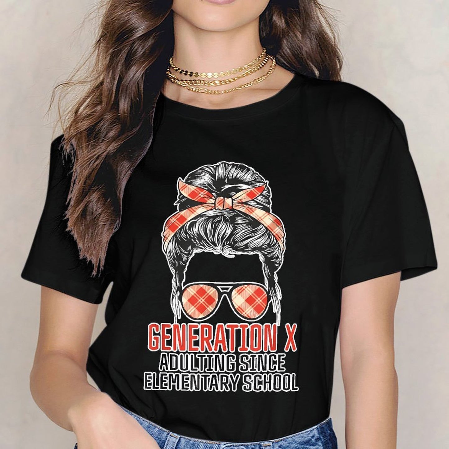Inkmay Casual Cotton T-shirt Generation X Adulting Since Elementary School Unisex T-shirtColorfast CleanCut T-Shirt