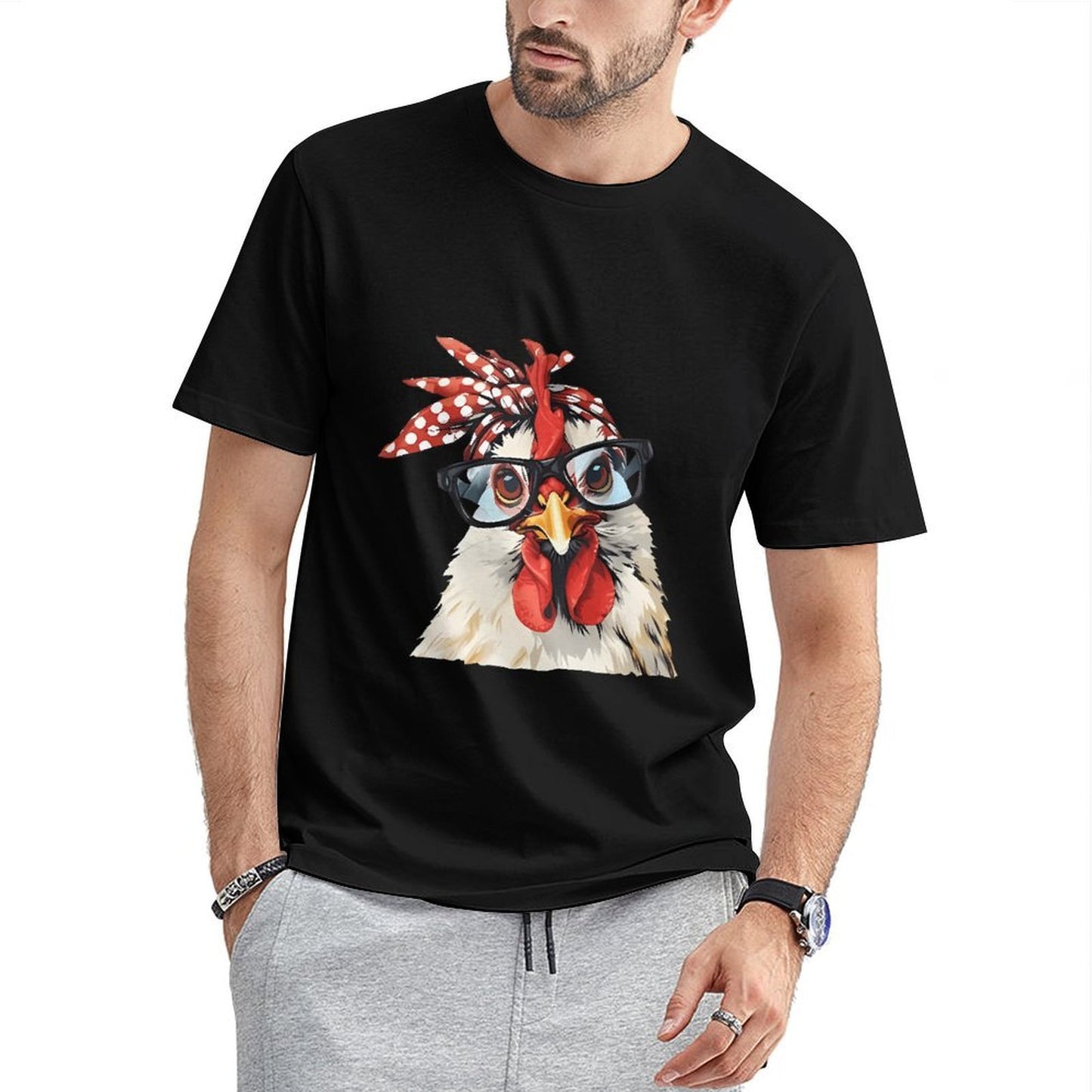 Inkmay Casual Cotton T-shirt Stylish Chicken With Glasses And Bandana Unisex T-shirt