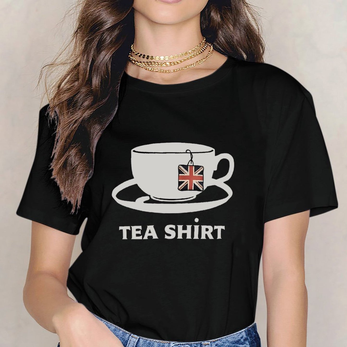Inkmay Casual Cotton T-shirt Tea Bag With Uk Flag Design Unisex T-shirtCasual Soft T-Shirt
